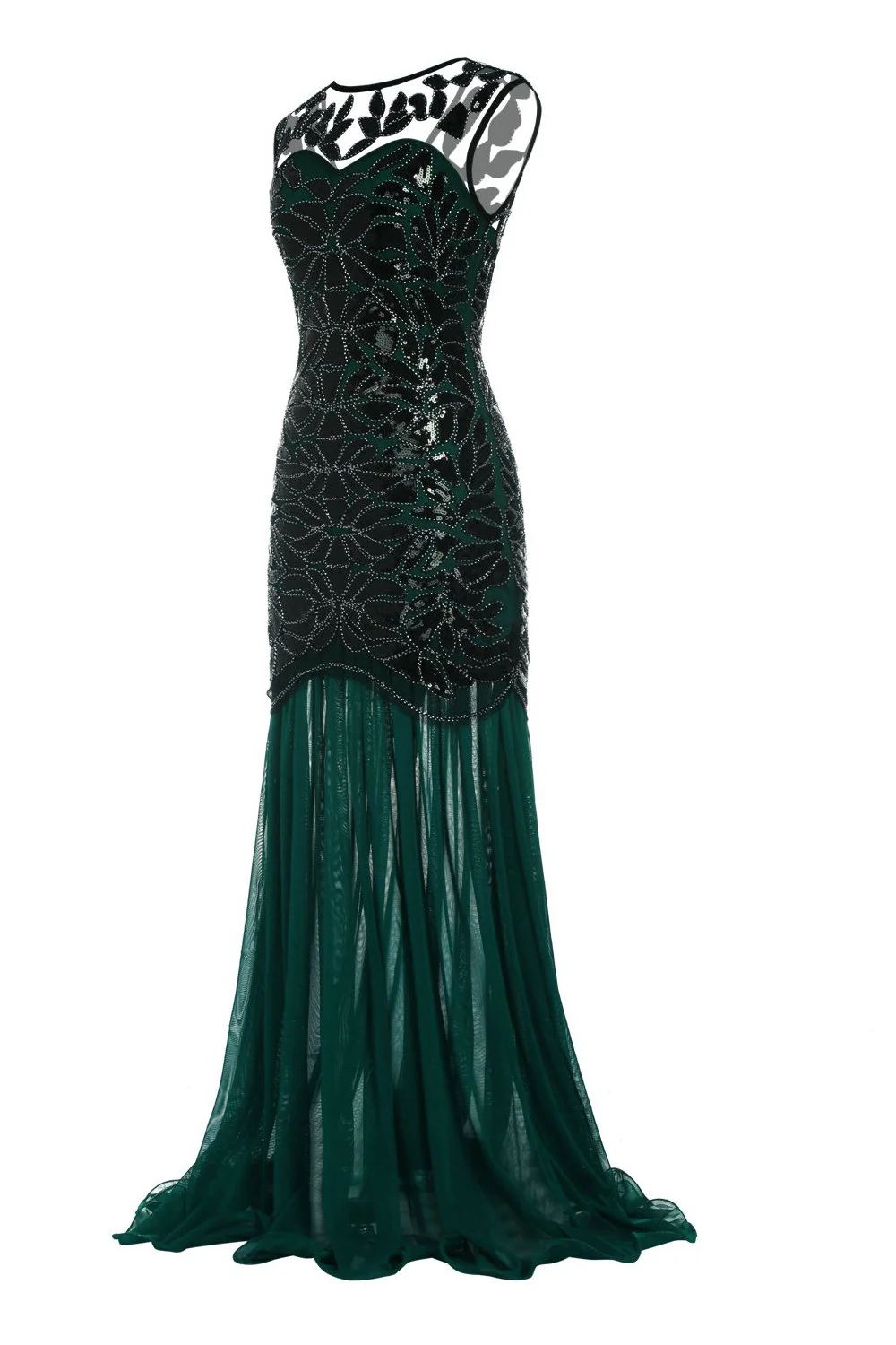 Dark Green 1920s Sequined Flapper Dress - Image 3