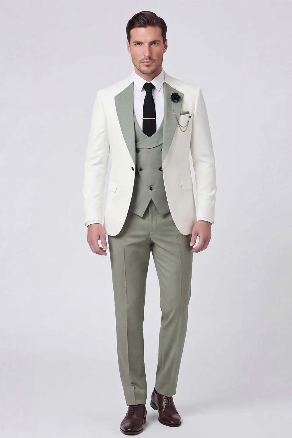 Dark Green 3 Piece One Button Notch Lapel Men's Prom Suits - Image 2