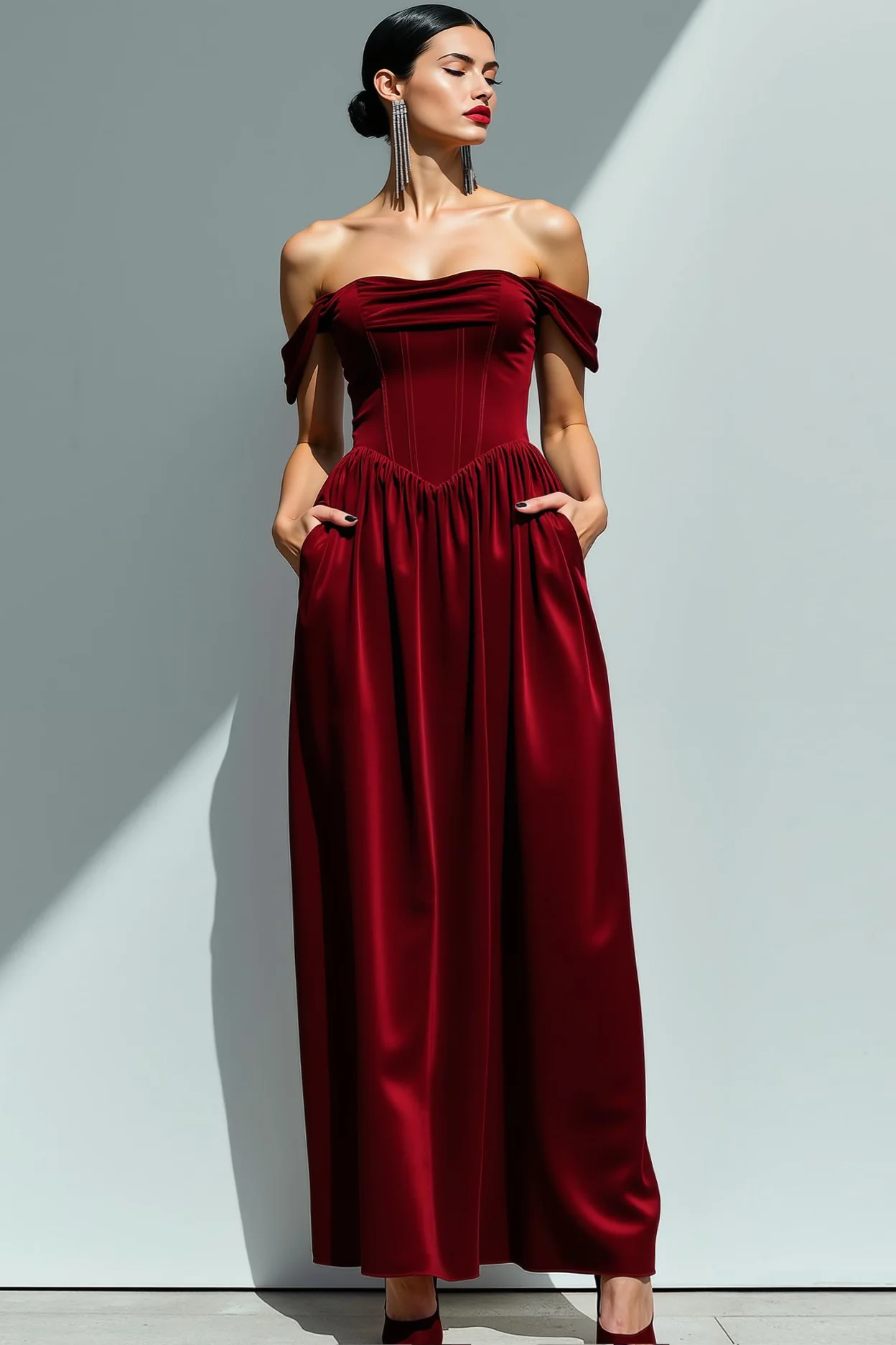 Dark Green A-Line Corset Velvet Maxi Holiday Party Dress with Pockets - Image 4