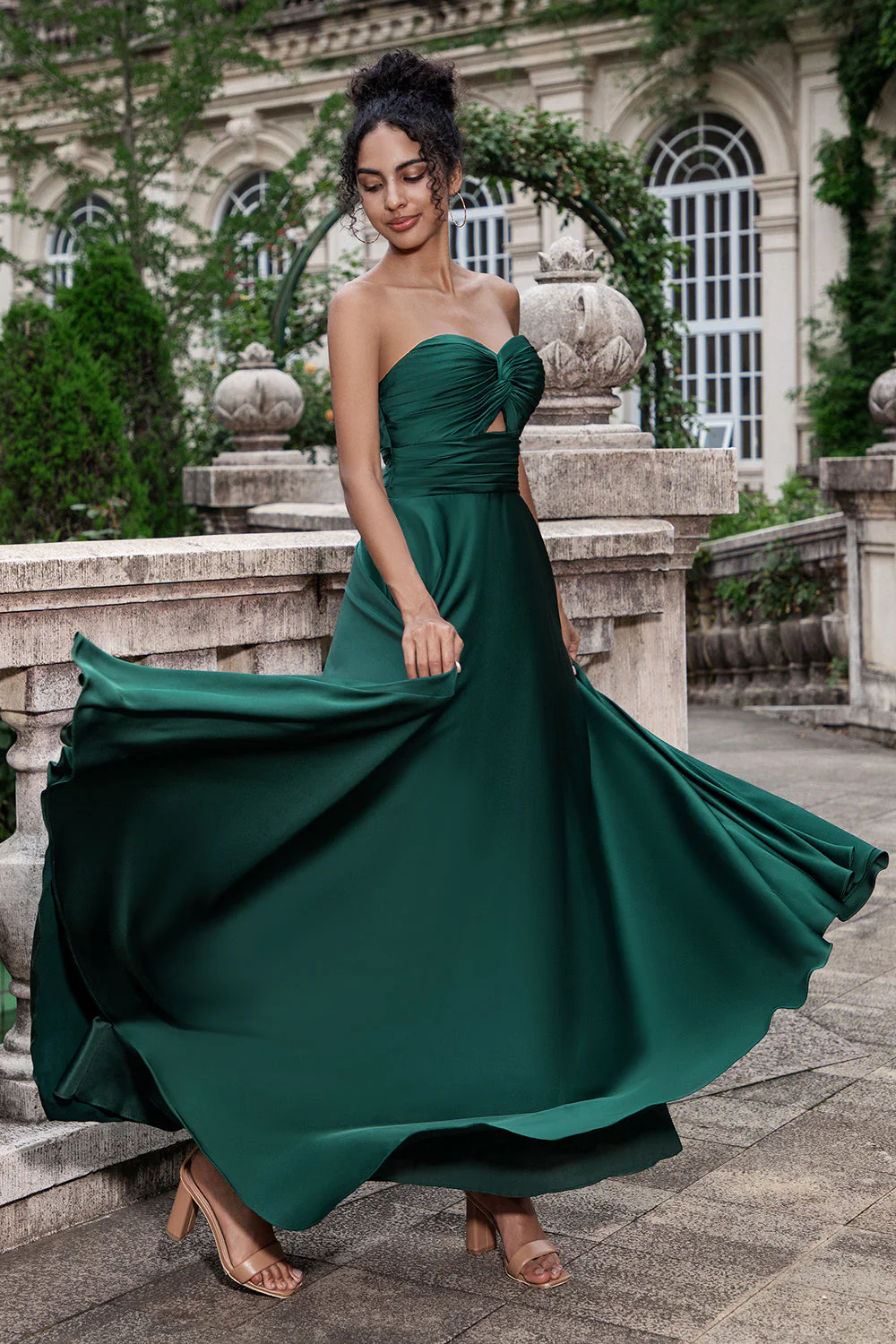 Dark Green A Line Sweetheart Pleated Keyhole Long Bridesmaid Dress - Image 6