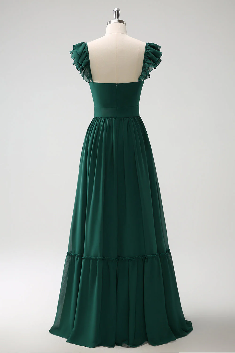Dark Green A Line V-Neck Ruched Chiffon Long Bridesmaid Dress - Image 4