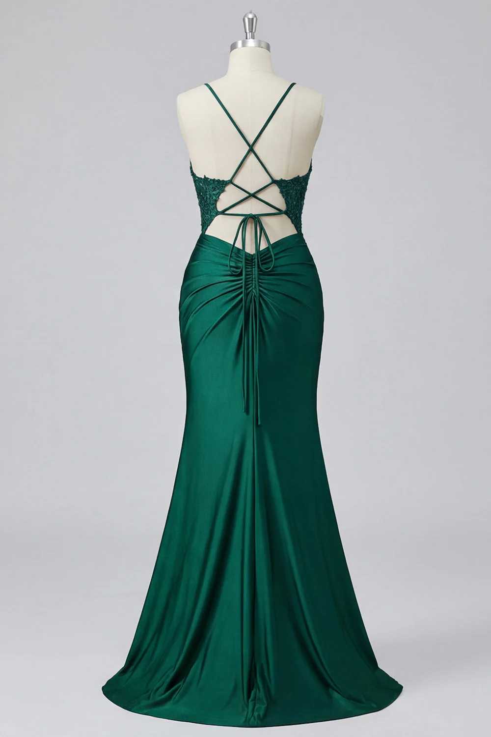 Dark Green Mermaid Lace Up Back Long Prom Dress with Slit - Image 7