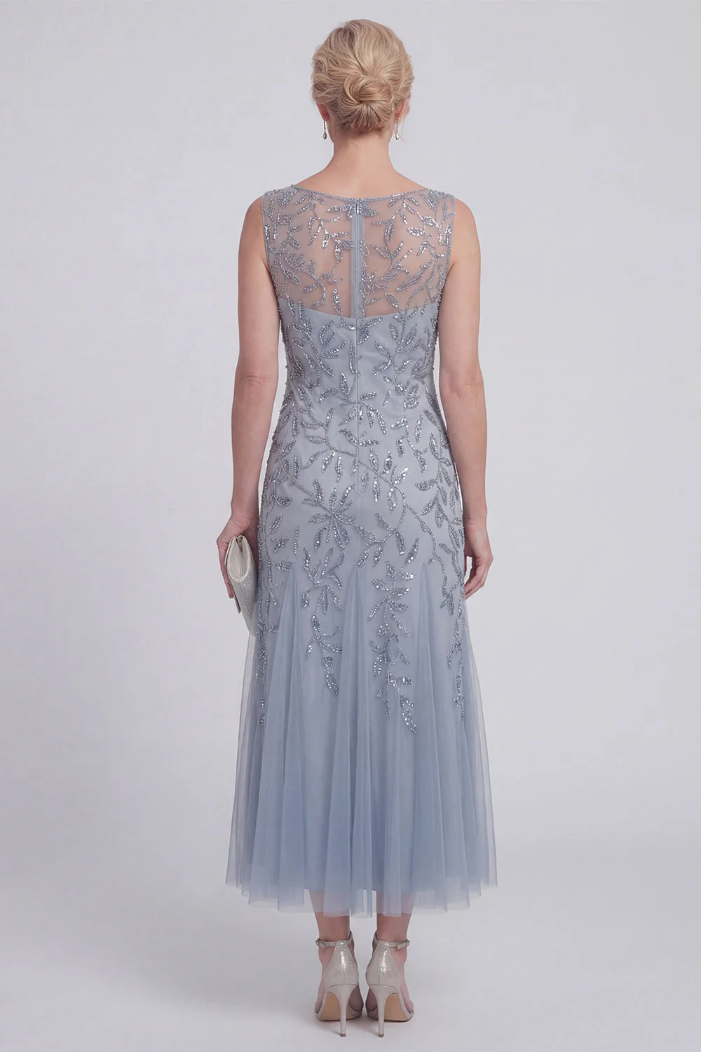 Dark Green Floral A Line Beaded Boat Neck Long Mother of The Bride Dress - Image 10