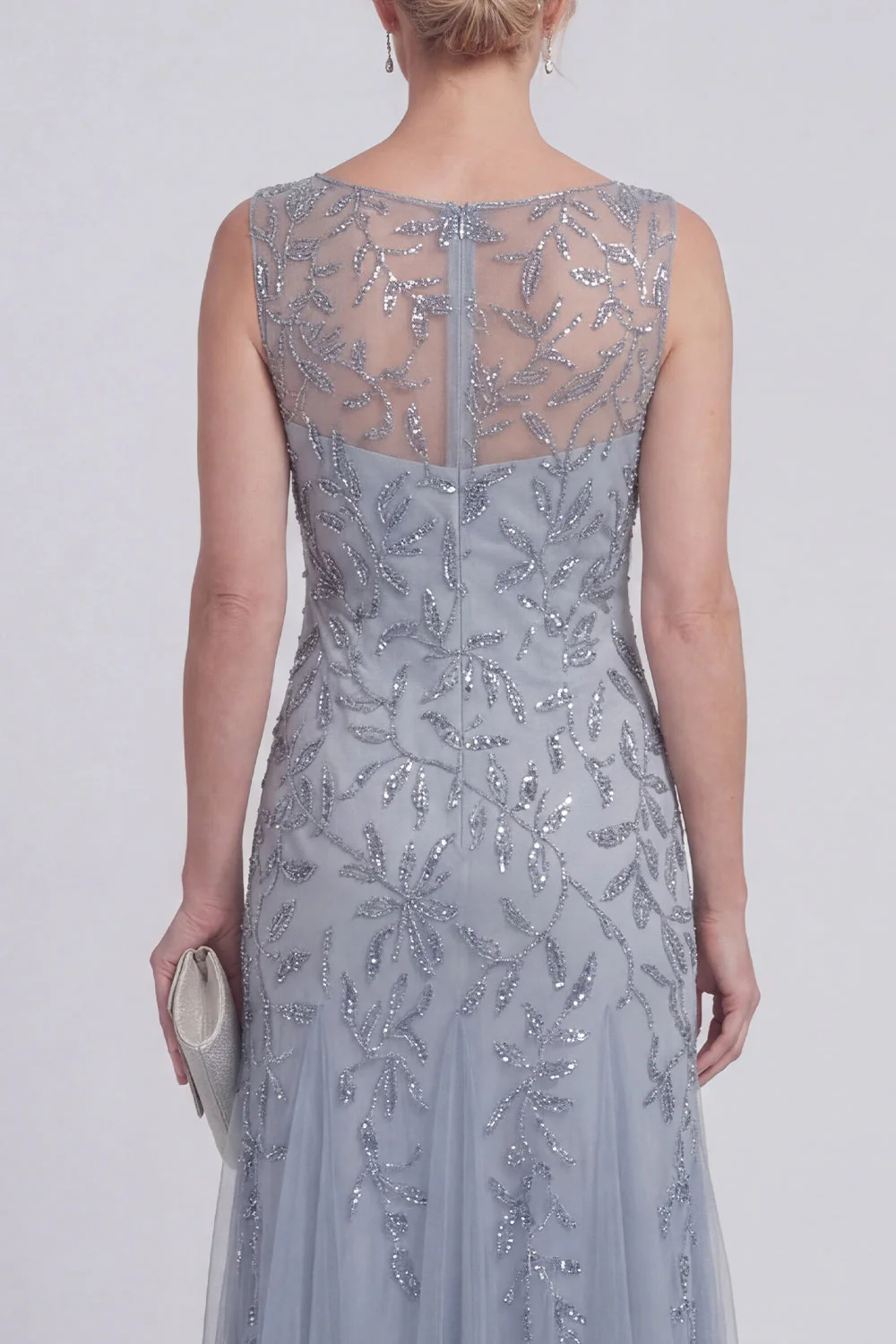 Dark Green Floral A Line Beaded Boat Neck Long Mother of The Bride Dress - Image 12