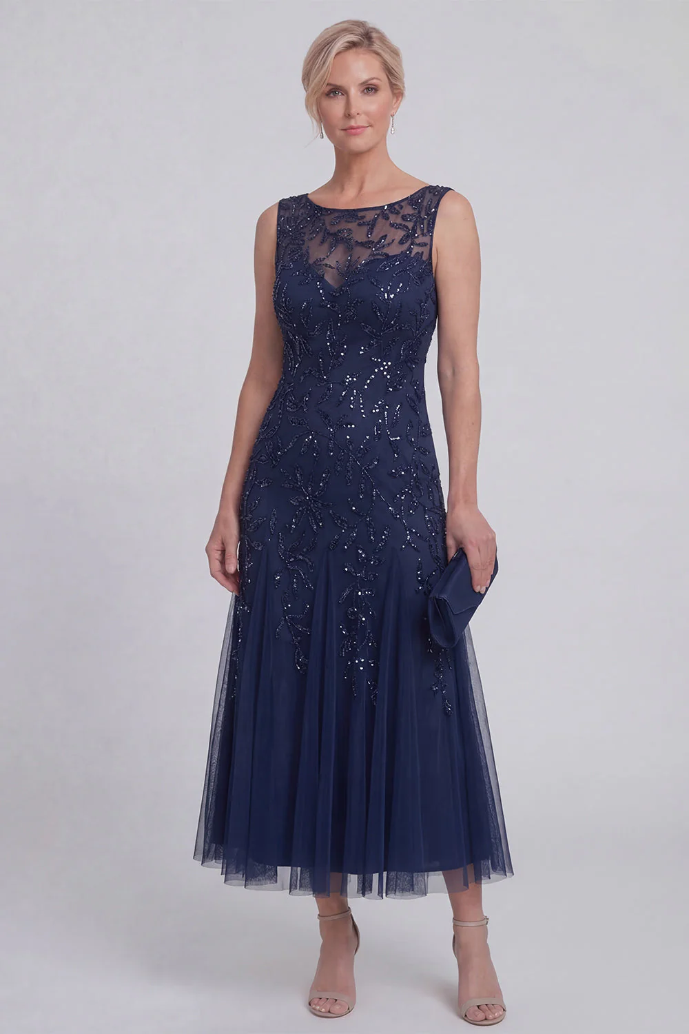 Dark Green Floral A Line Beaded Boat Neck Long Mother of The Bride Dress - Image 5