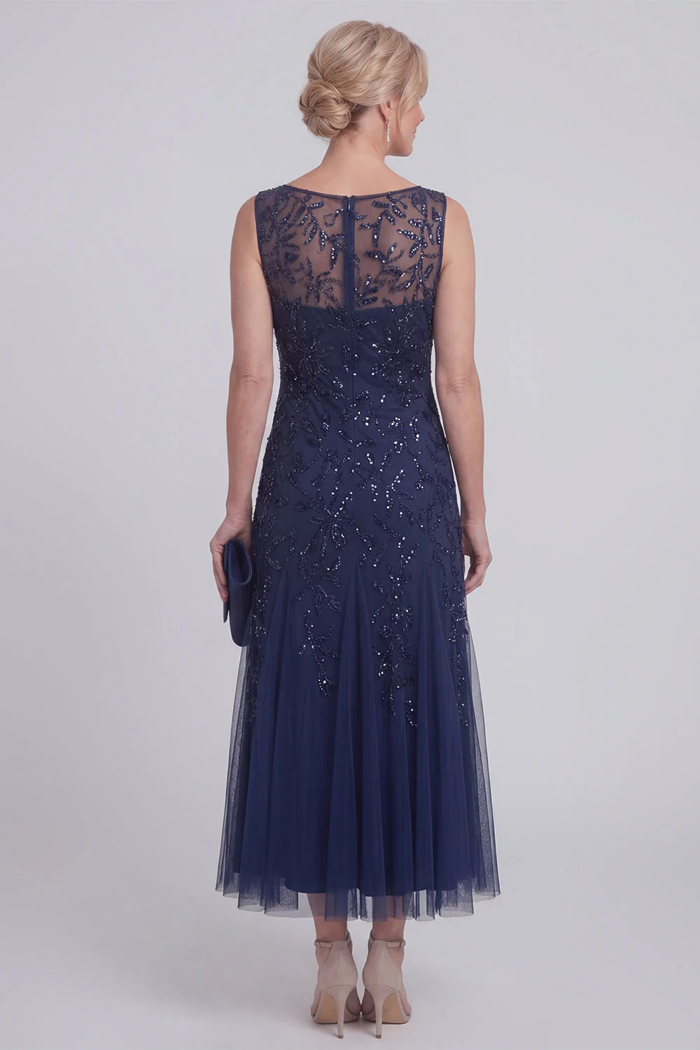 Dark Green Floral A Line Beaded Boat Neck Long Mother of The Bride Dress - Image 6