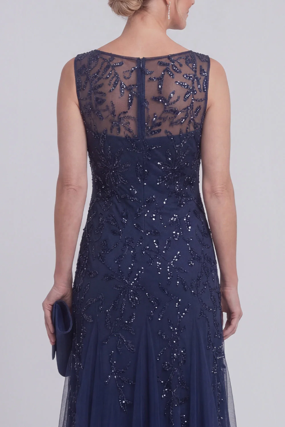 Dark Green Floral A Line Beaded Boat Neck Long Mother of The Bride Dress - Image 8