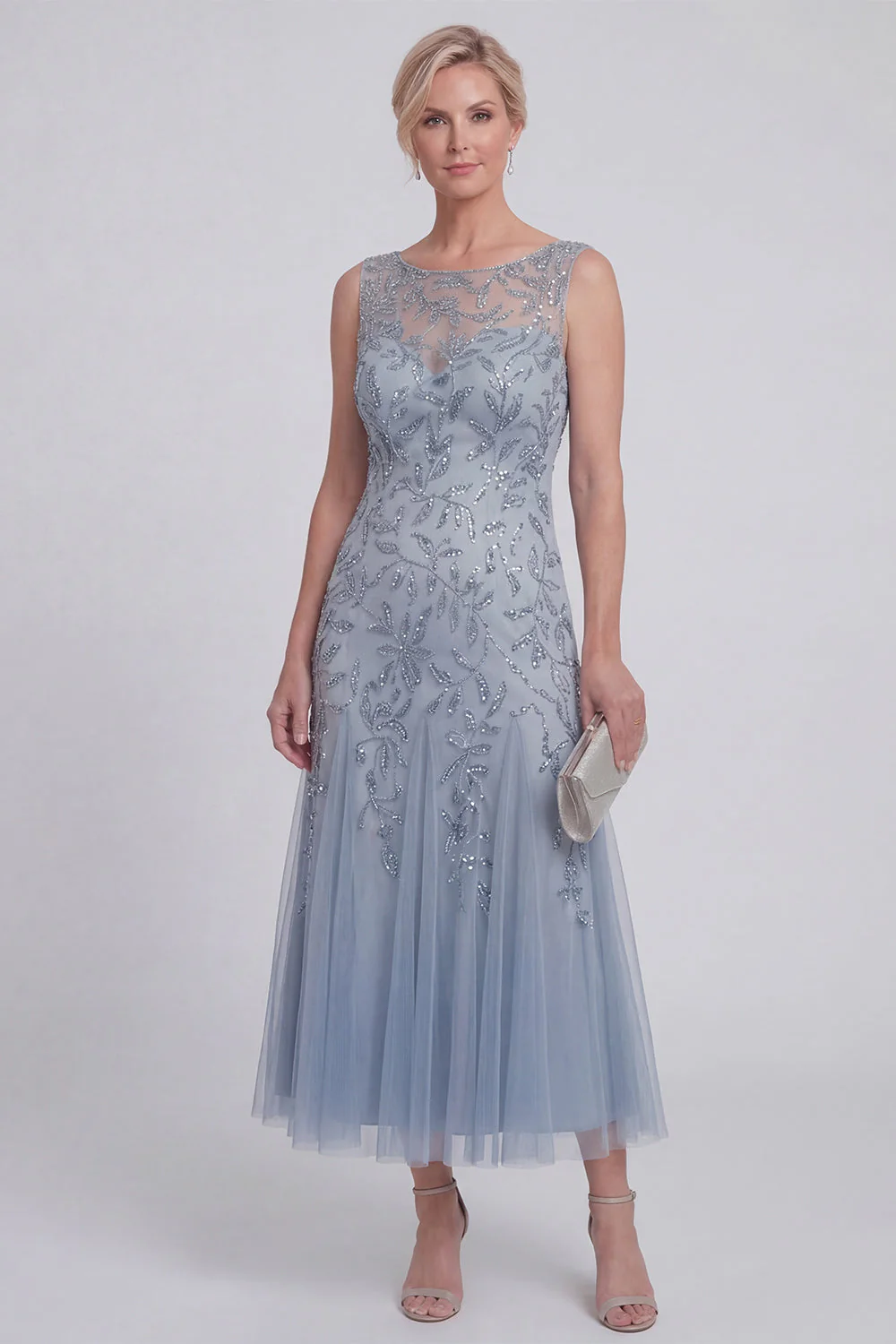 Dark Green Floral A Line Beaded Boat Neck Long Mother of The Bride Dress - Image 9