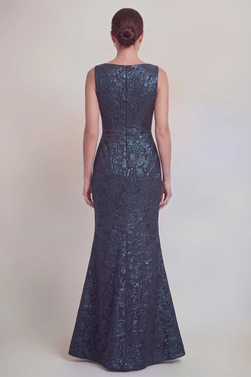 Dark Green Floral Boat Neck Mermaid Long Mother of The Bride Dress with Slit - Image 11