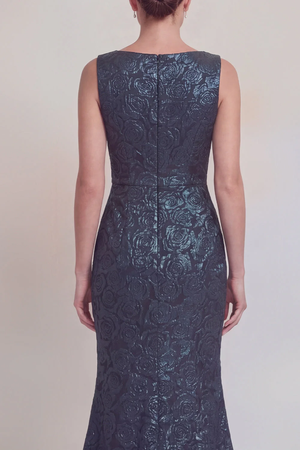 Dark Green Floral Boat Neck Mermaid Long Mother of The Bride Dress with Slit - Image 13