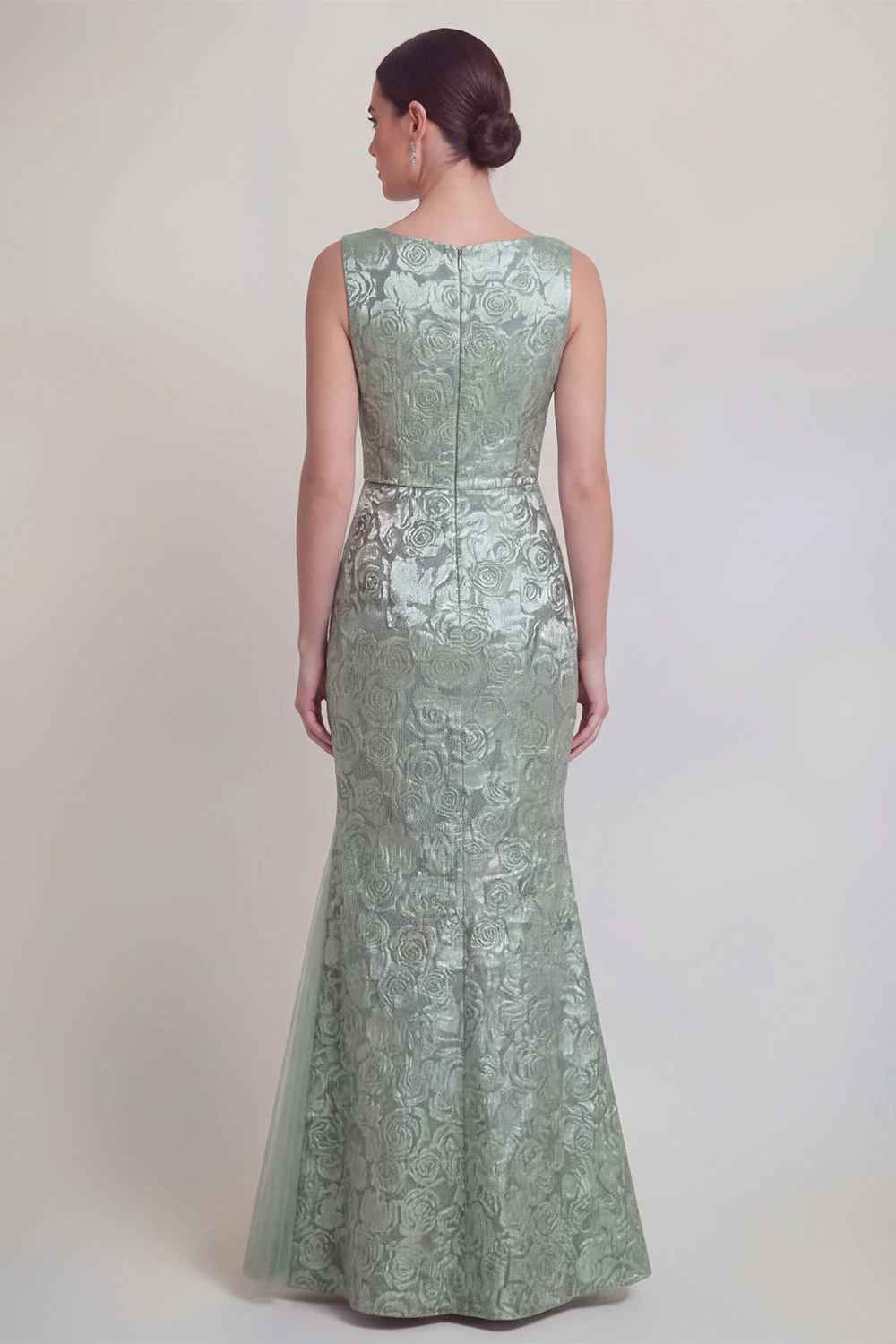 Dark Green Floral Boat Neck Mermaid Long Mother of The Bride Dress with Slit - Image 15