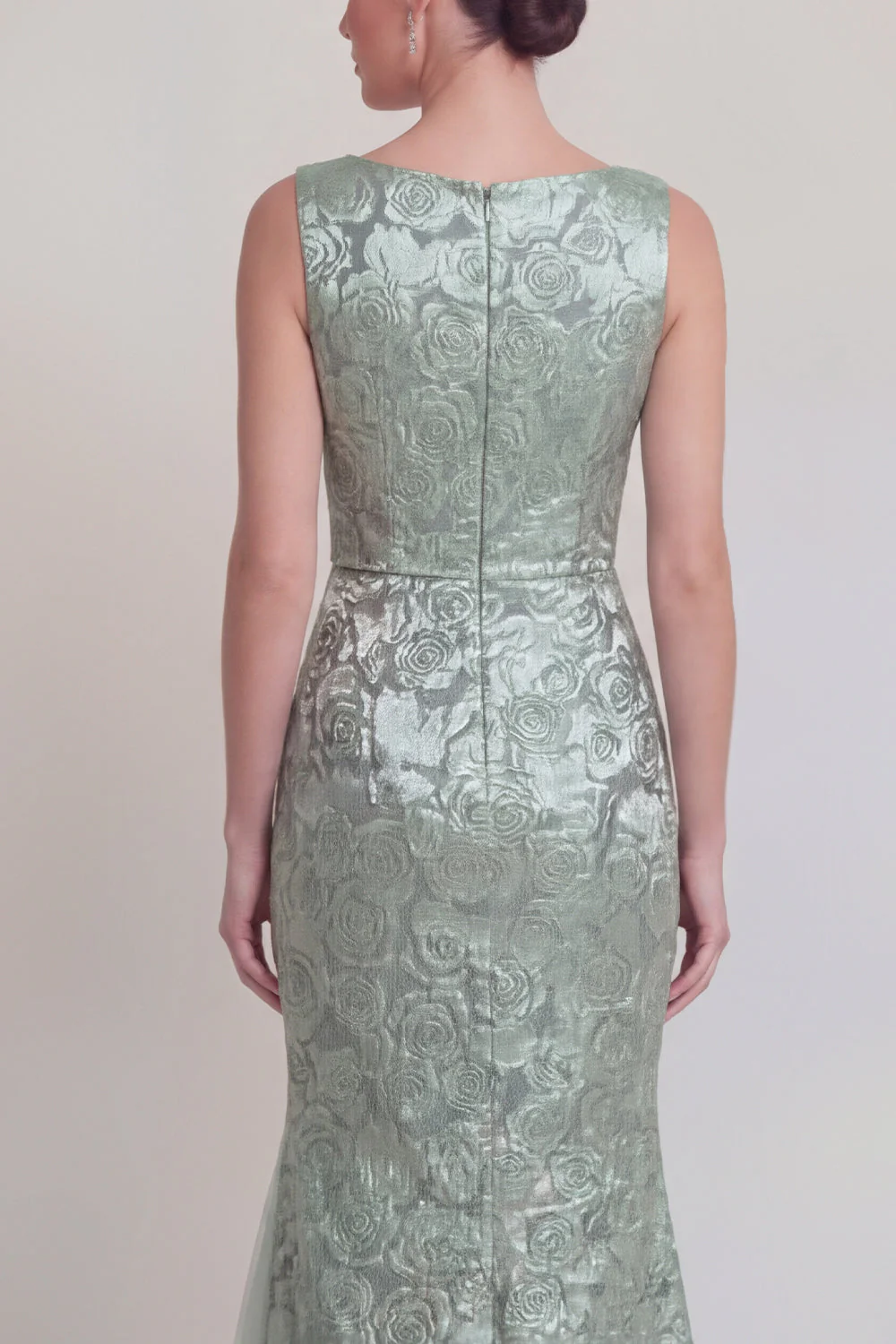 Dark Green Floral Boat Neck Mermaid Long Mother of The Bride Dress with Slit - Image 17