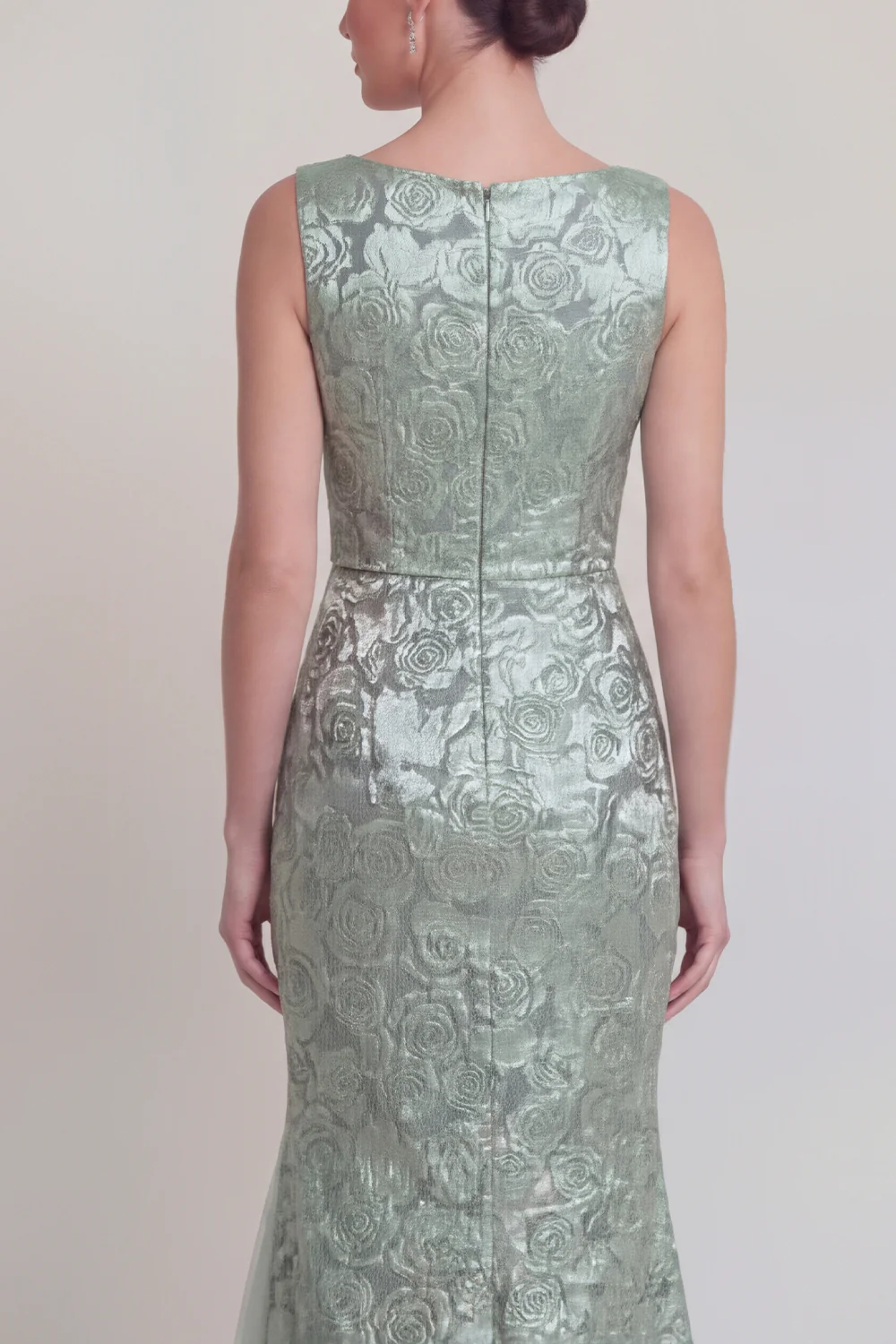 Dark Green Floral Boat Neck Mermaid Long Mother of The Bride Dress with Slit - Image 18