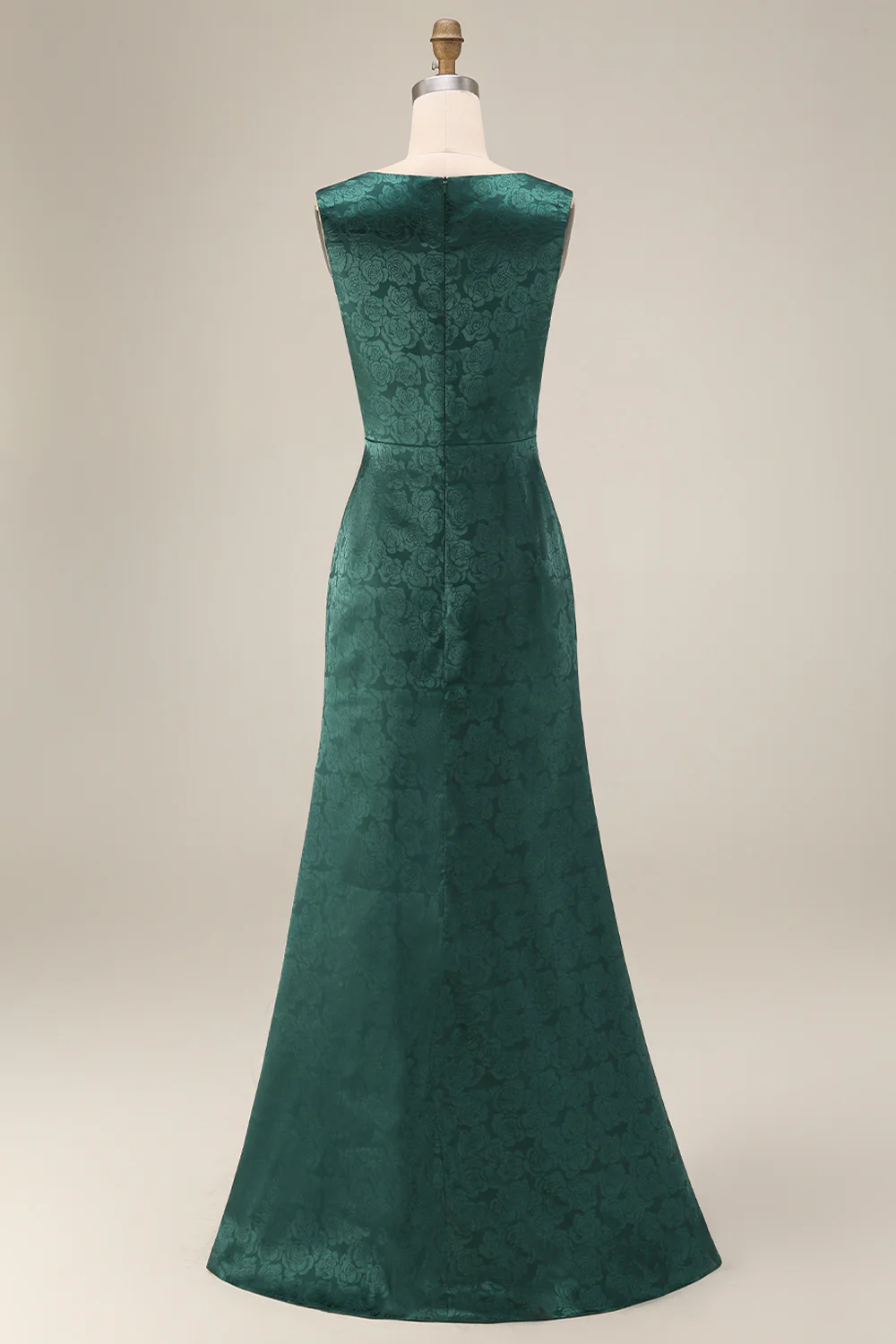 Dark Green Floral Boat Neck Mermaid Long Mother of The Bride Dress with Slit - Image 6