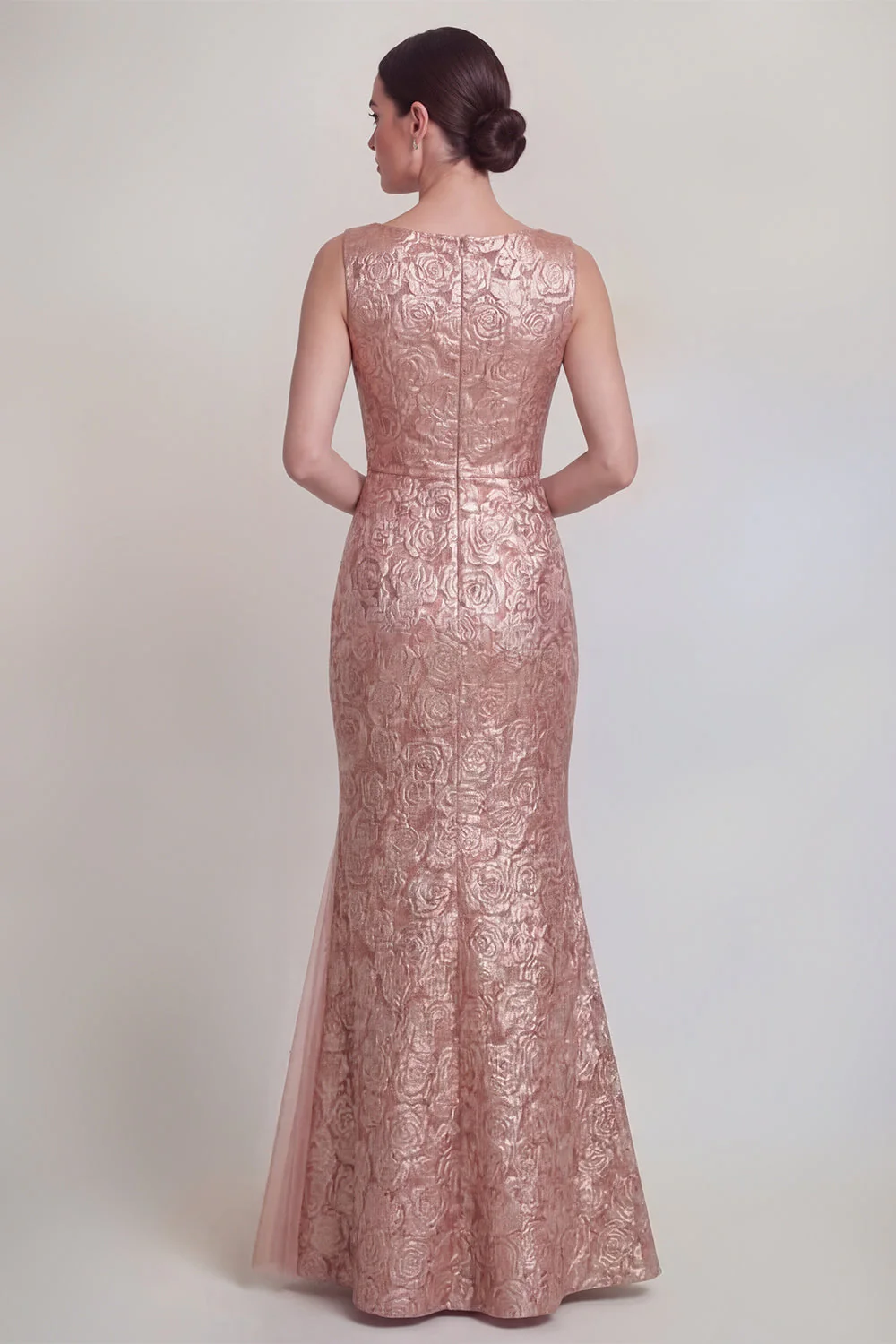 Dark Green Floral Boat Neck Mermaid Long Mother of The Bride Dress with Slit - Image 8