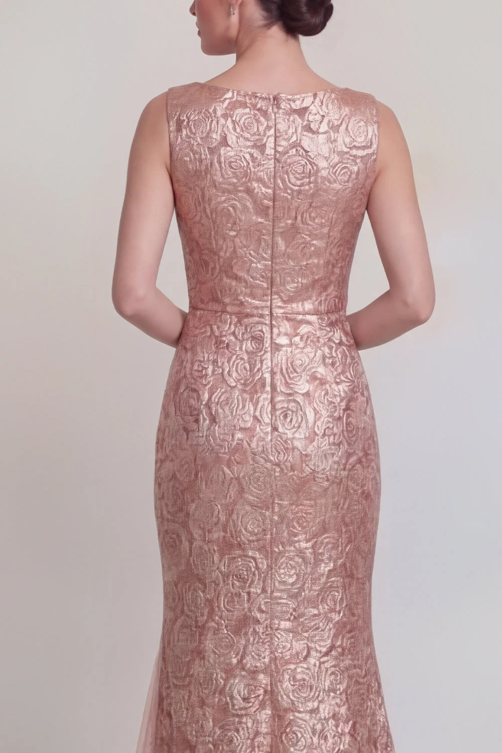 Dark Green Floral Boat Neck Mermaid Long Mother of The Bride Dress with Slit - Image 9