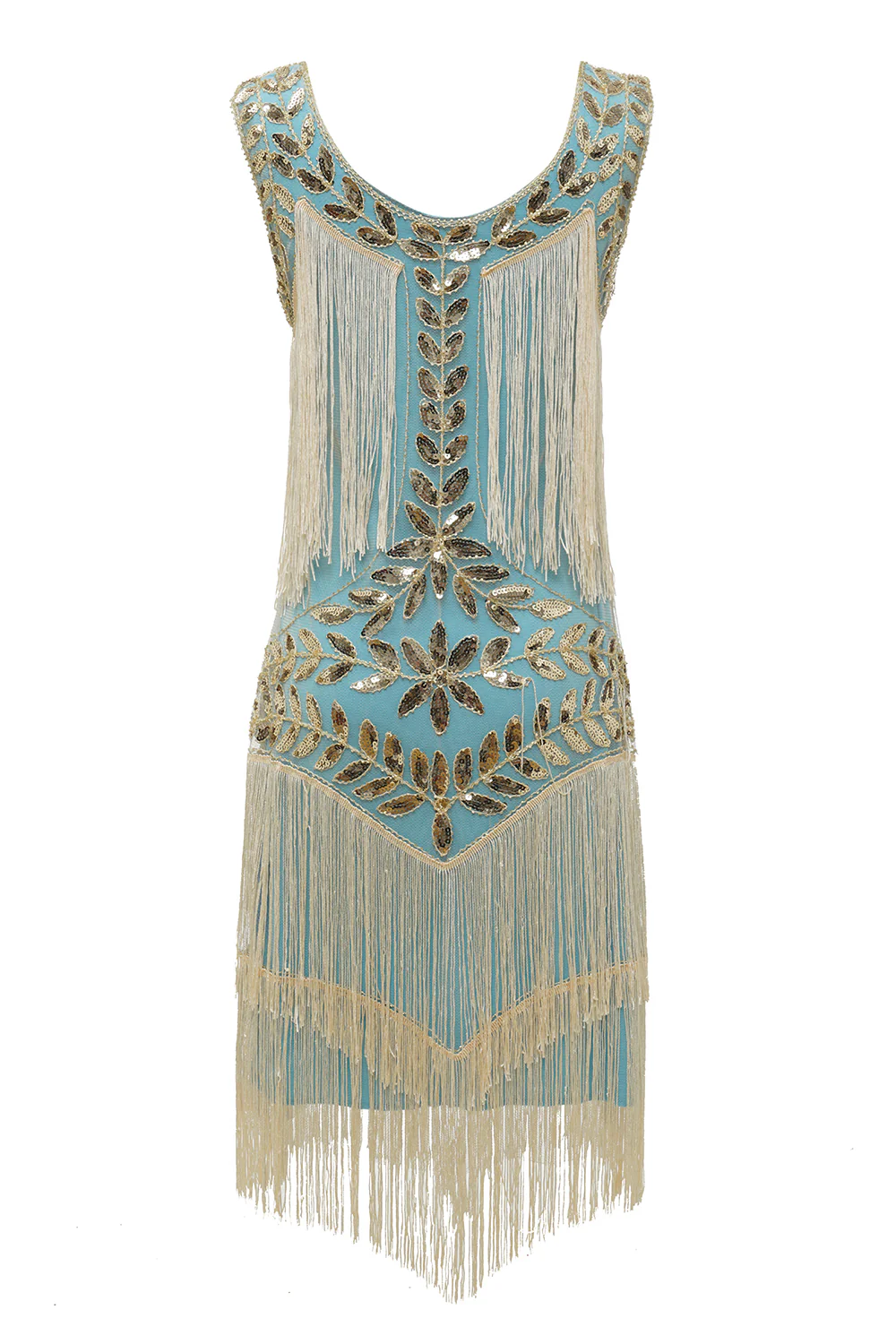 Dark Green Gatsby 1920s Dress with Sequins and Fringes - Image 13