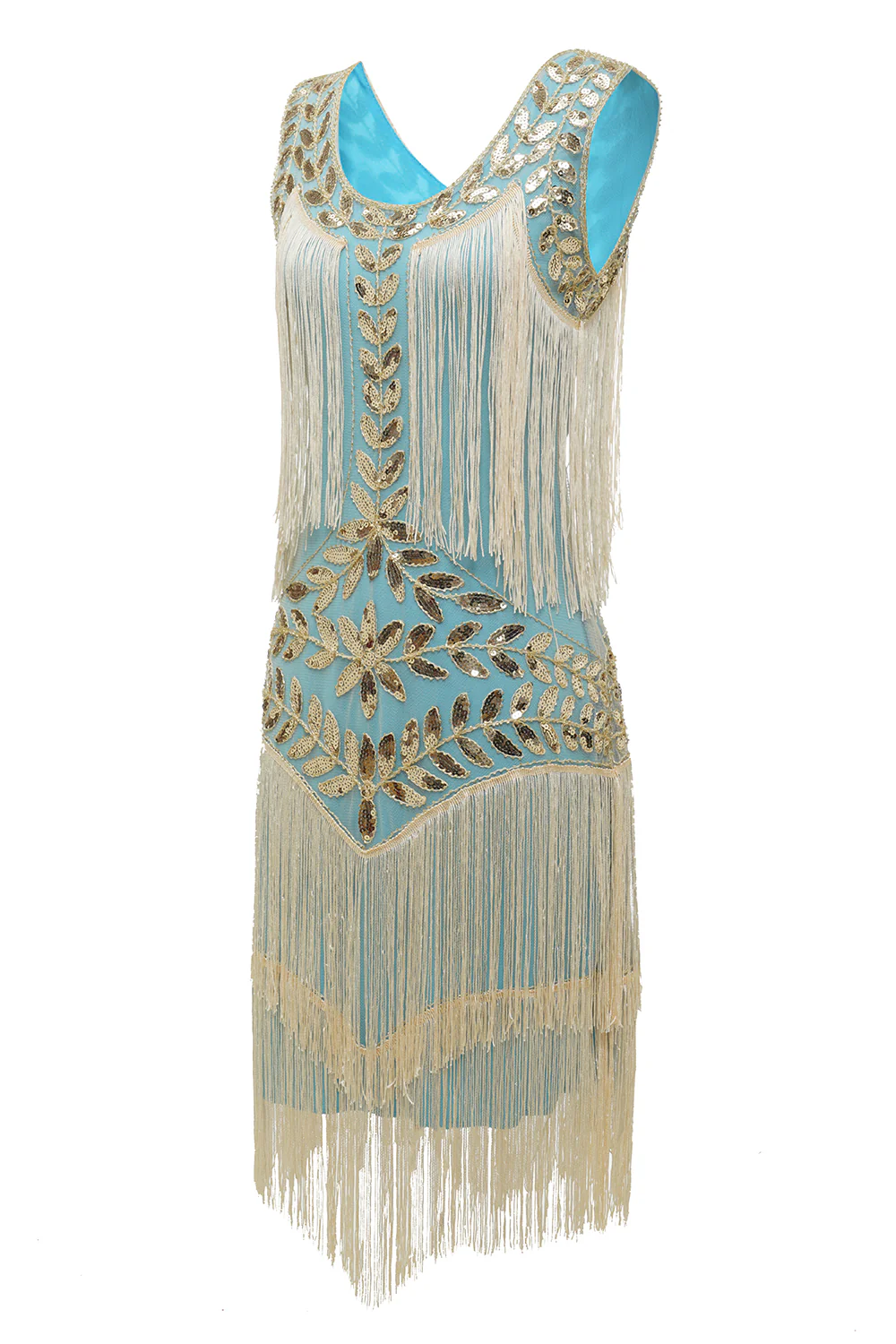 Dark Green Gatsby 1920s Dress with Sequins and Fringes - Image 14