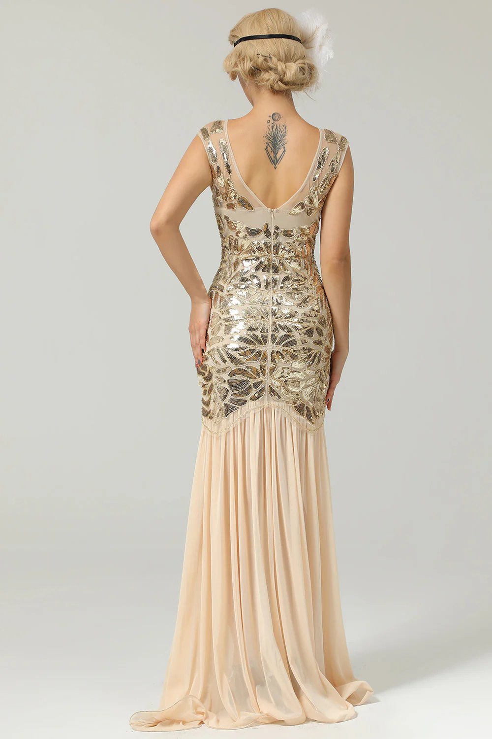 Dark Green Long 1920s Sequined Flapper Dress - Image 10