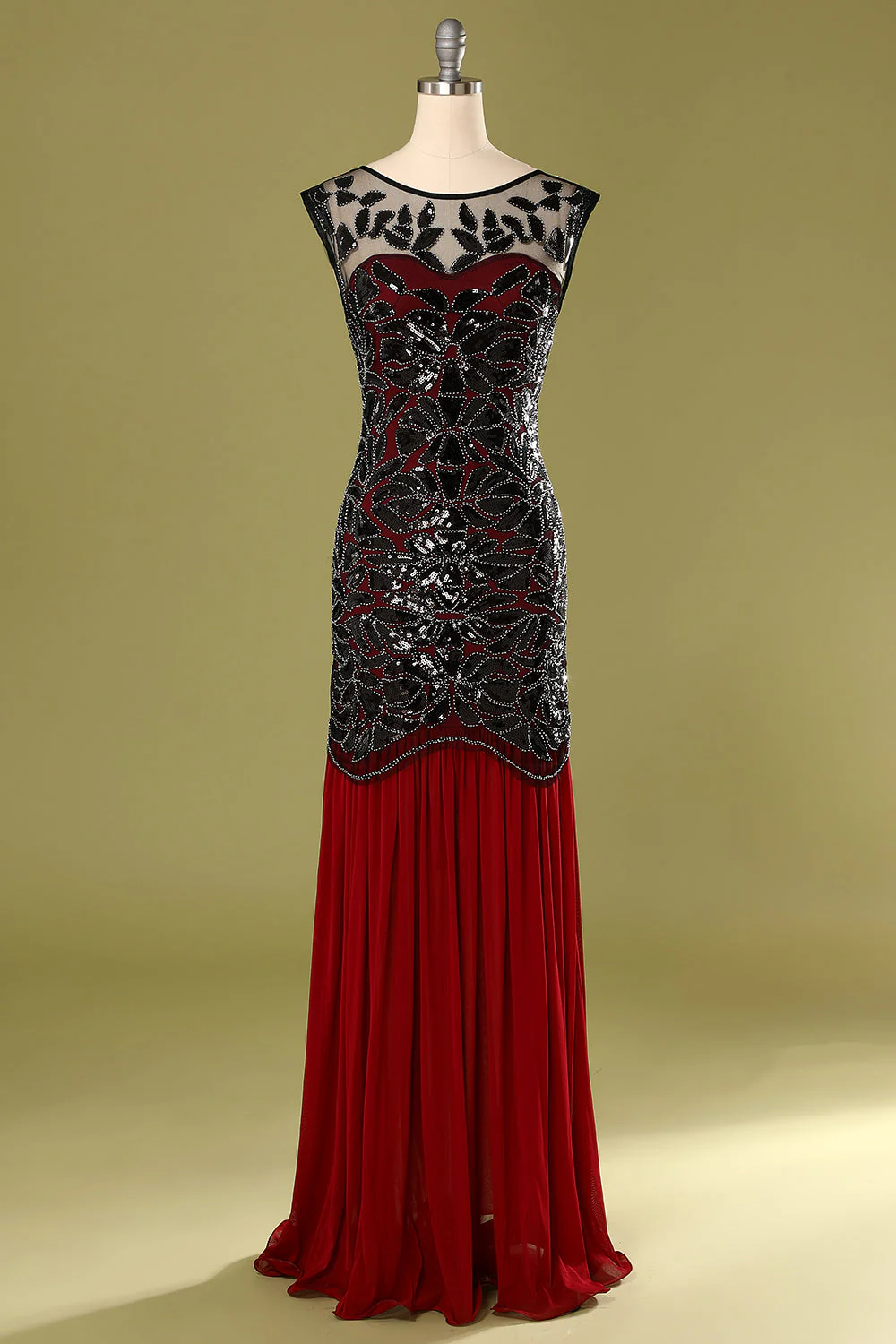 Dark Green Long 1920s Sequined Flapper Dress - Image 11