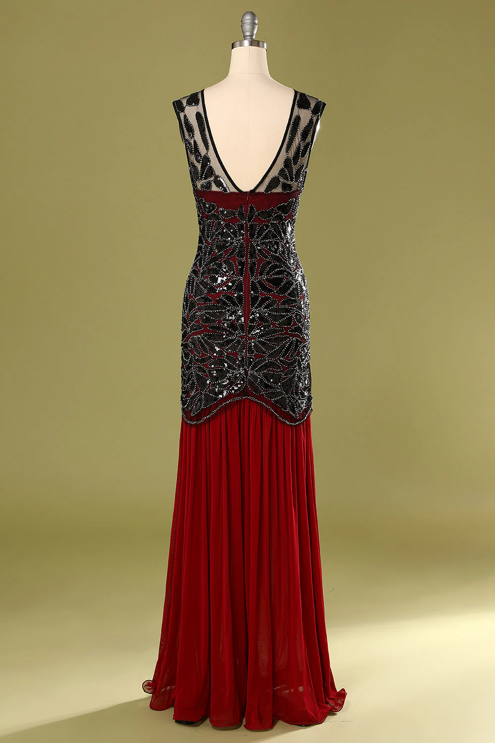Dark Green Long 1920s Sequined Flapper Dress - Image 12