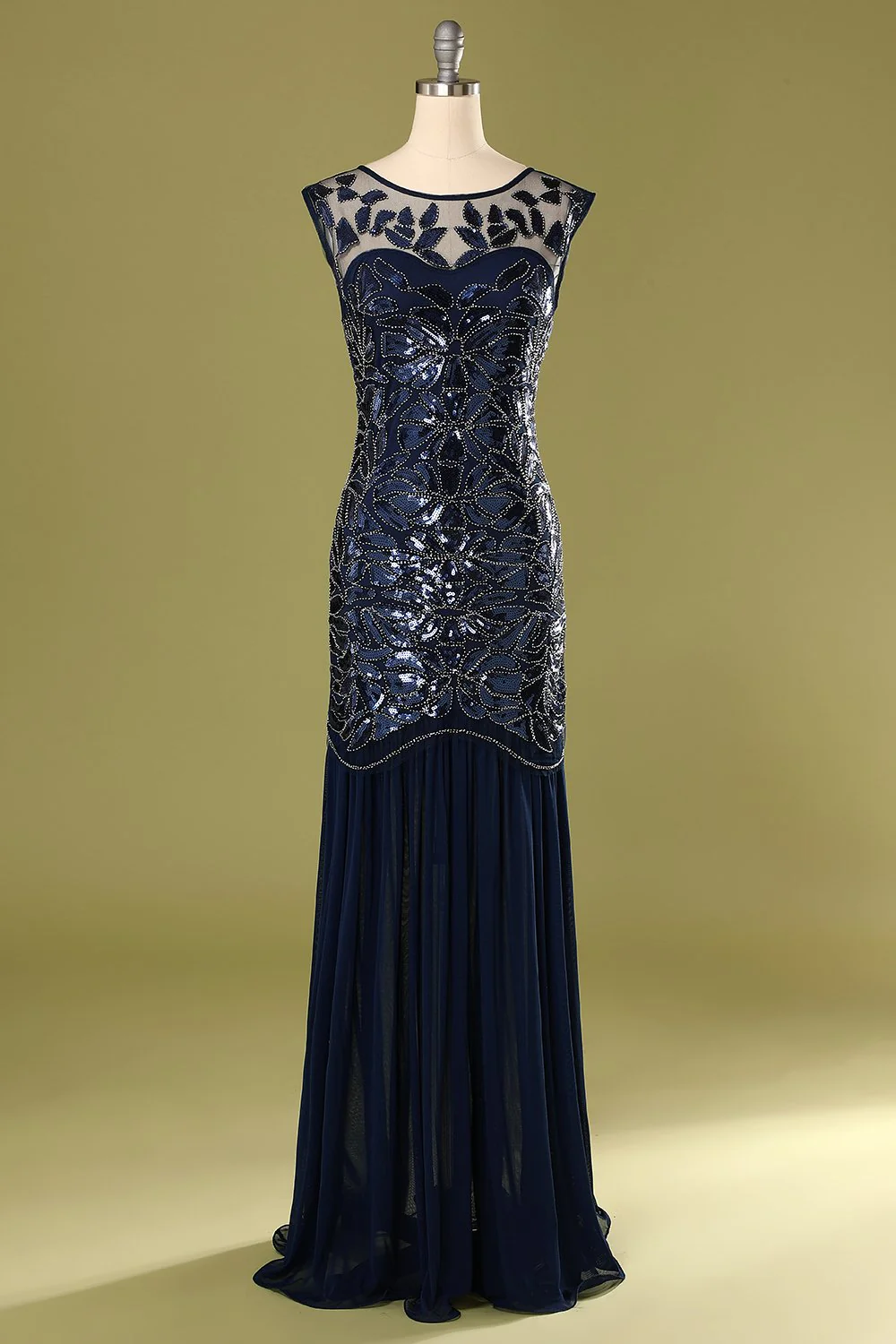 Dark Green Long 1920s Sequined Flapper Dress - Image 13