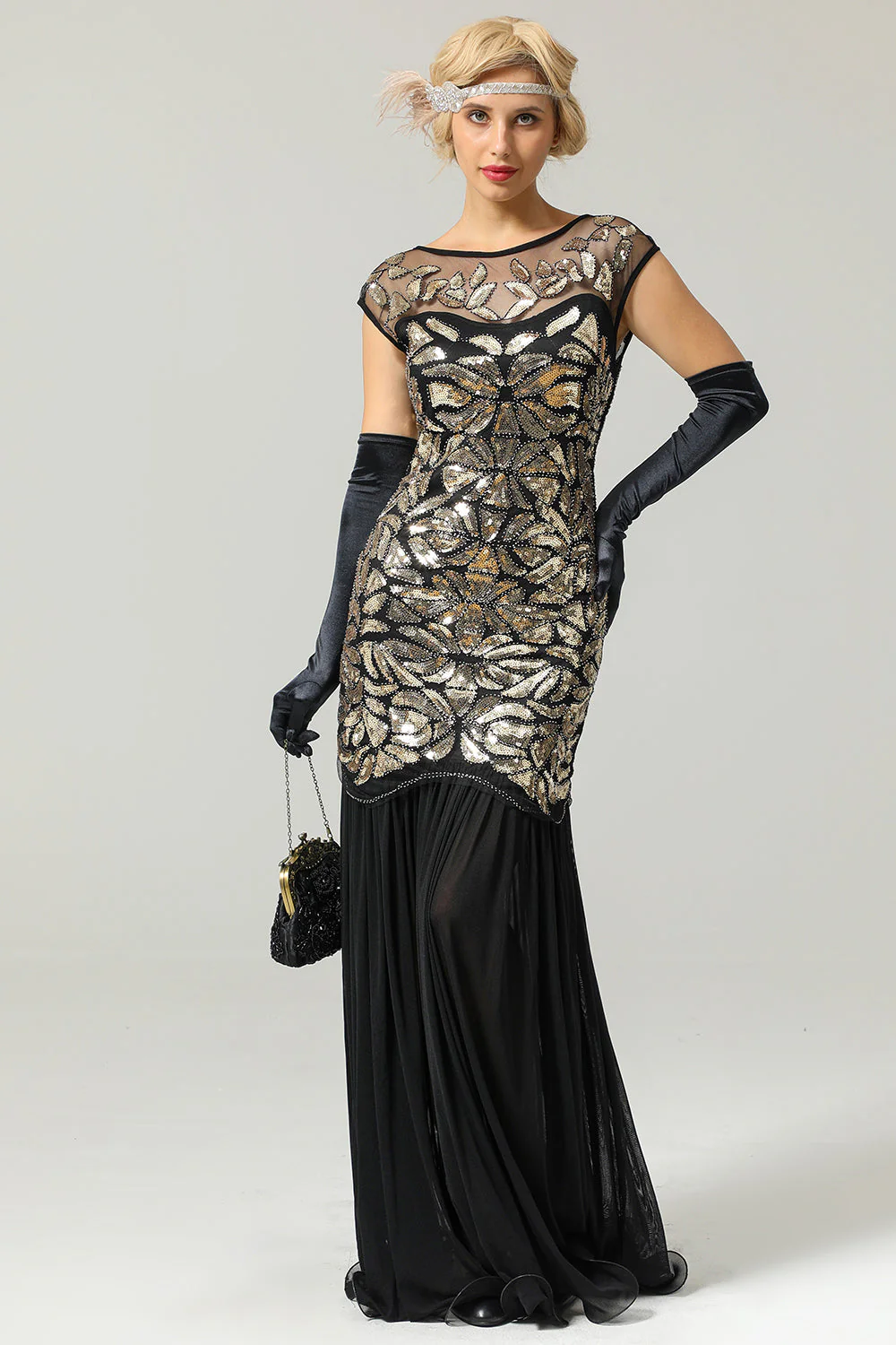 Dark Green Long 1920s Sequined Flapper Dress - Image 6