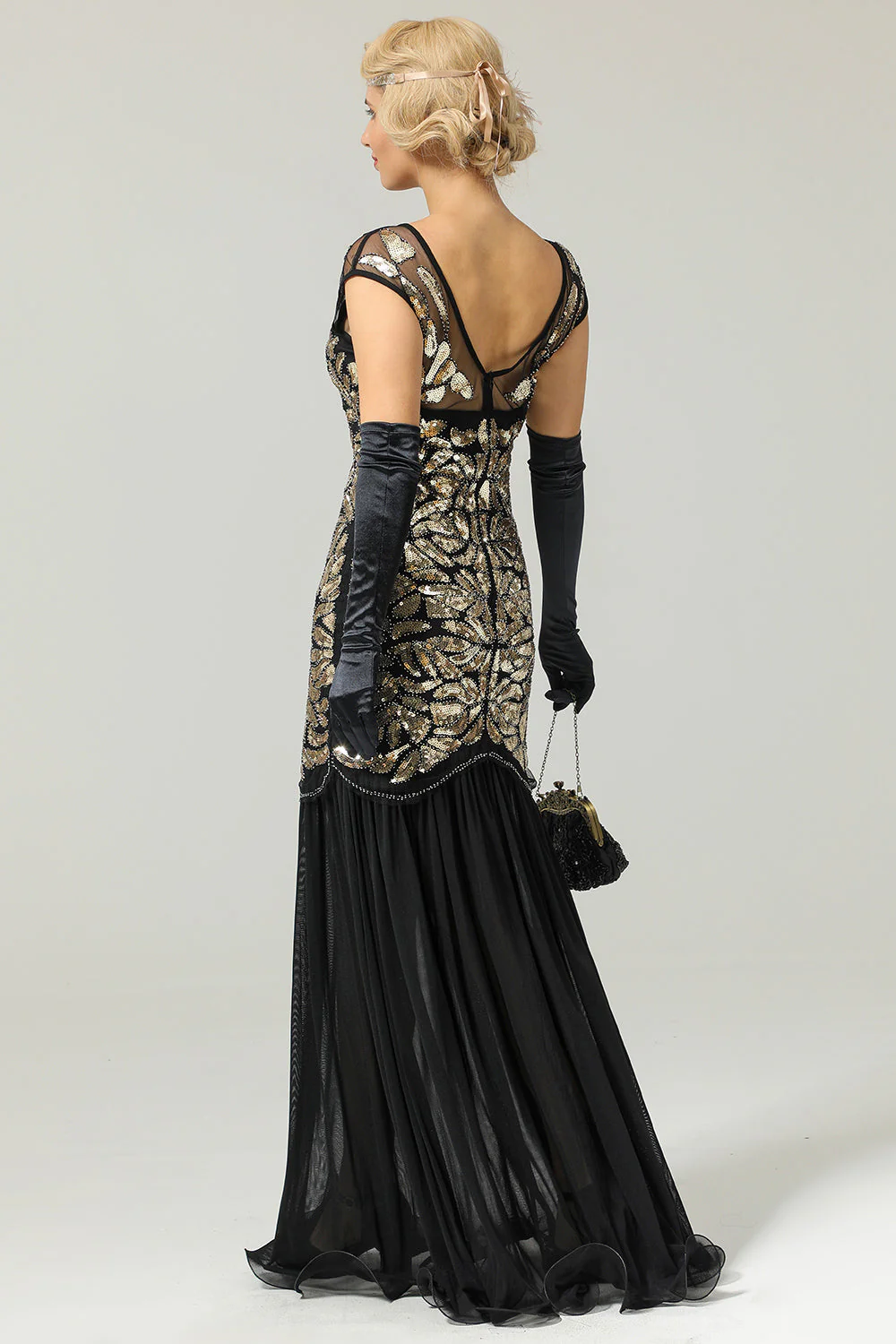 Dark Green Long 1920s Sequined Flapper Dress - Image 7