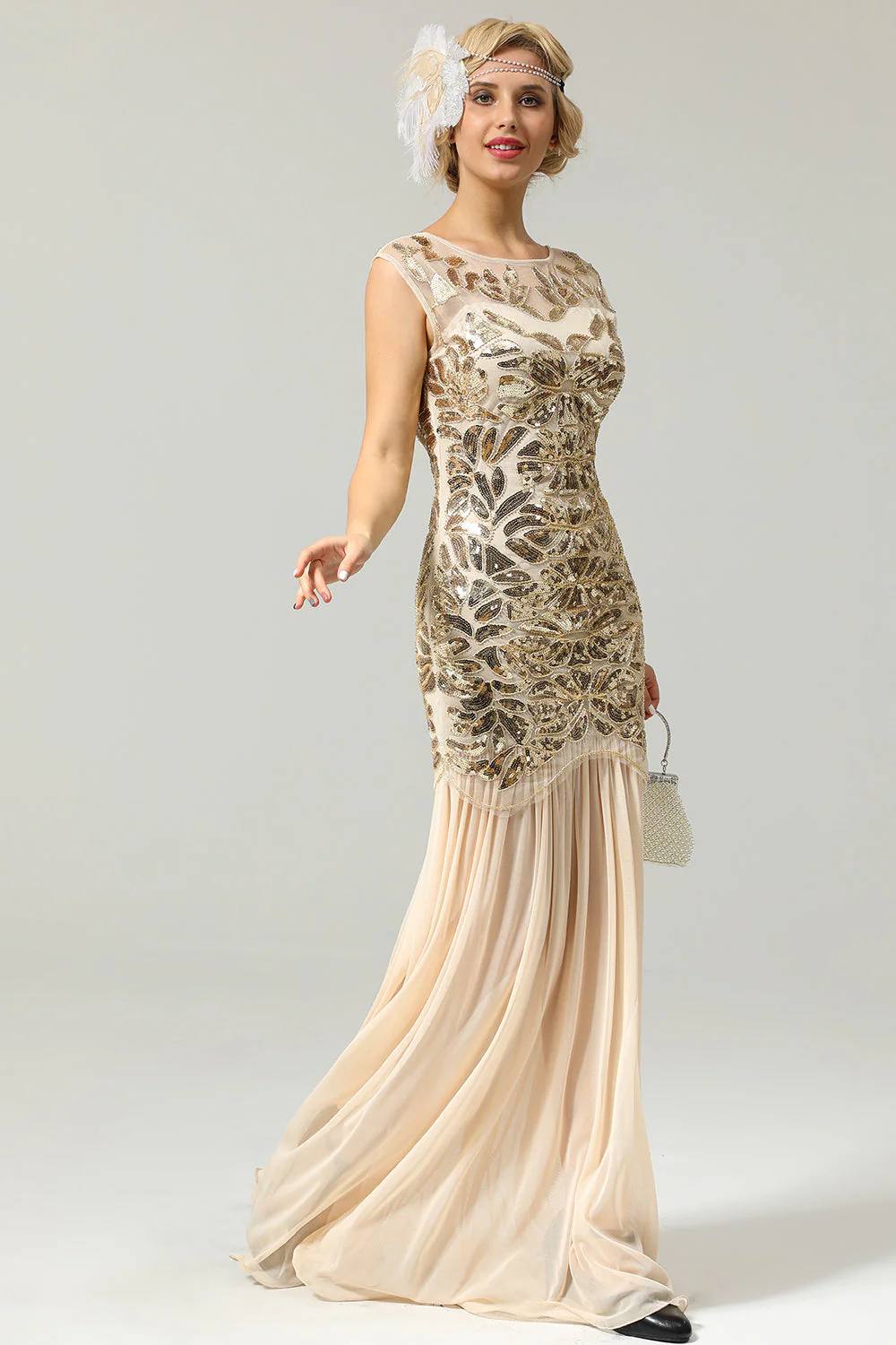 Dark Green Long 1920s Sequined Flapper Dress - Image 8