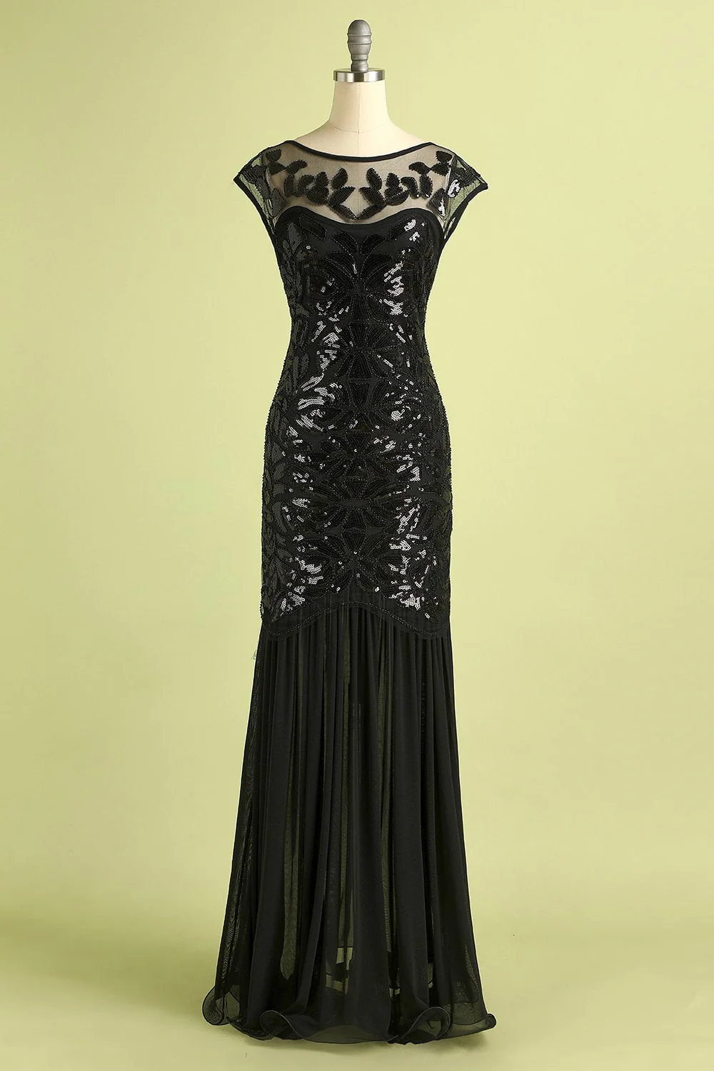 Dark Green Long 1920s Sequined Flapper Dress - Image 9