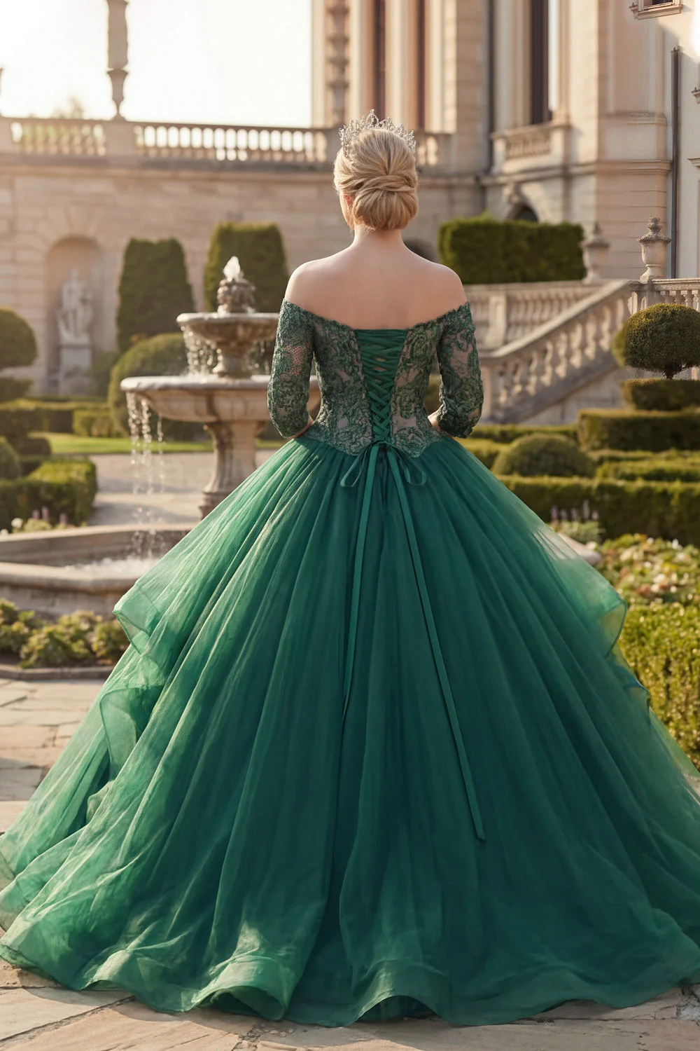 Dark Green Off the Shoulder Ball Gown Ruffled Quinceanera Dress - Image 2