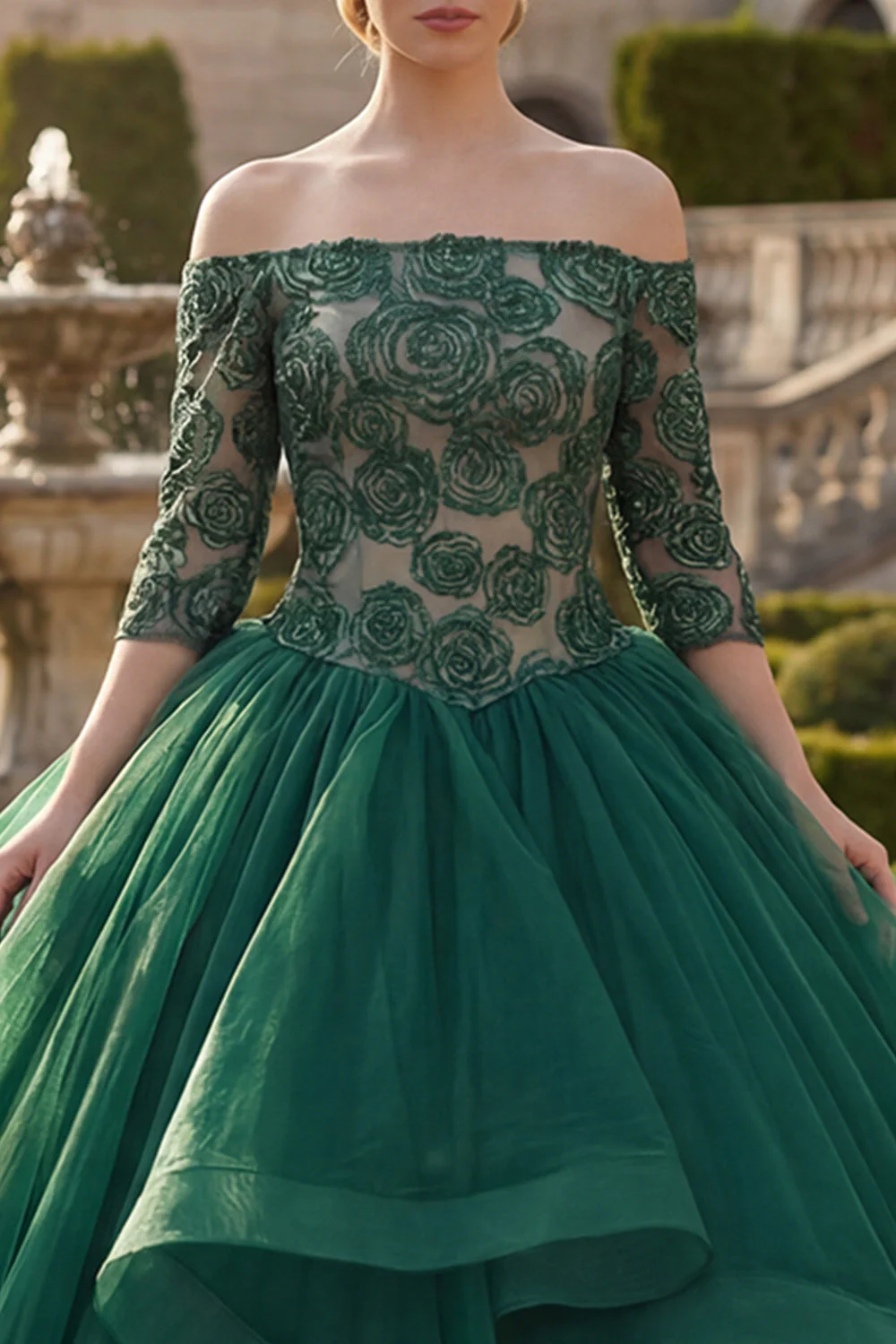 Dark Green Off the Shoulder Ball Gown Ruffled Quinceanera Dress - Image 3
