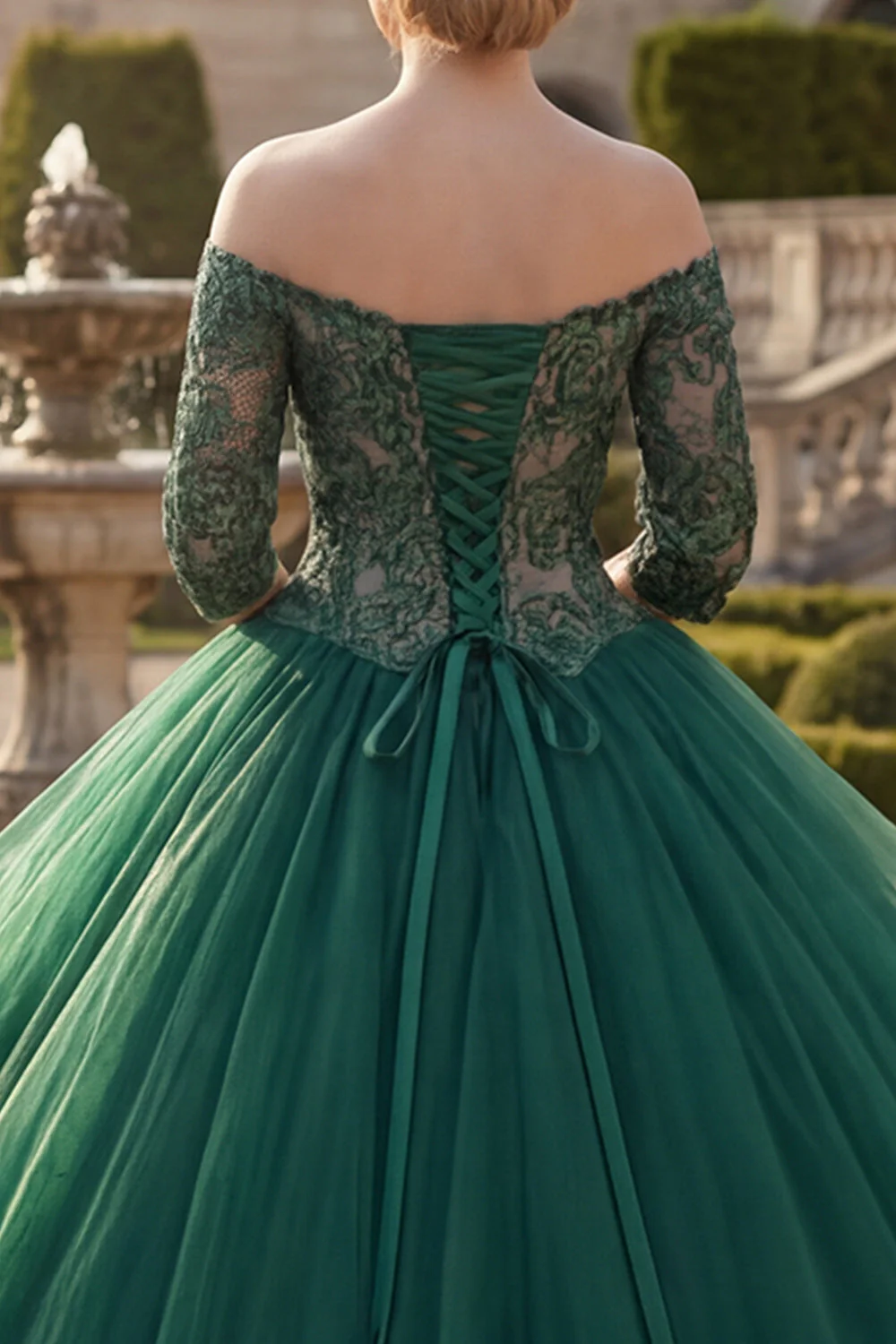Dark Green Off the Shoulder Ball Gown Ruffled Quinceanera Dress - Image 4