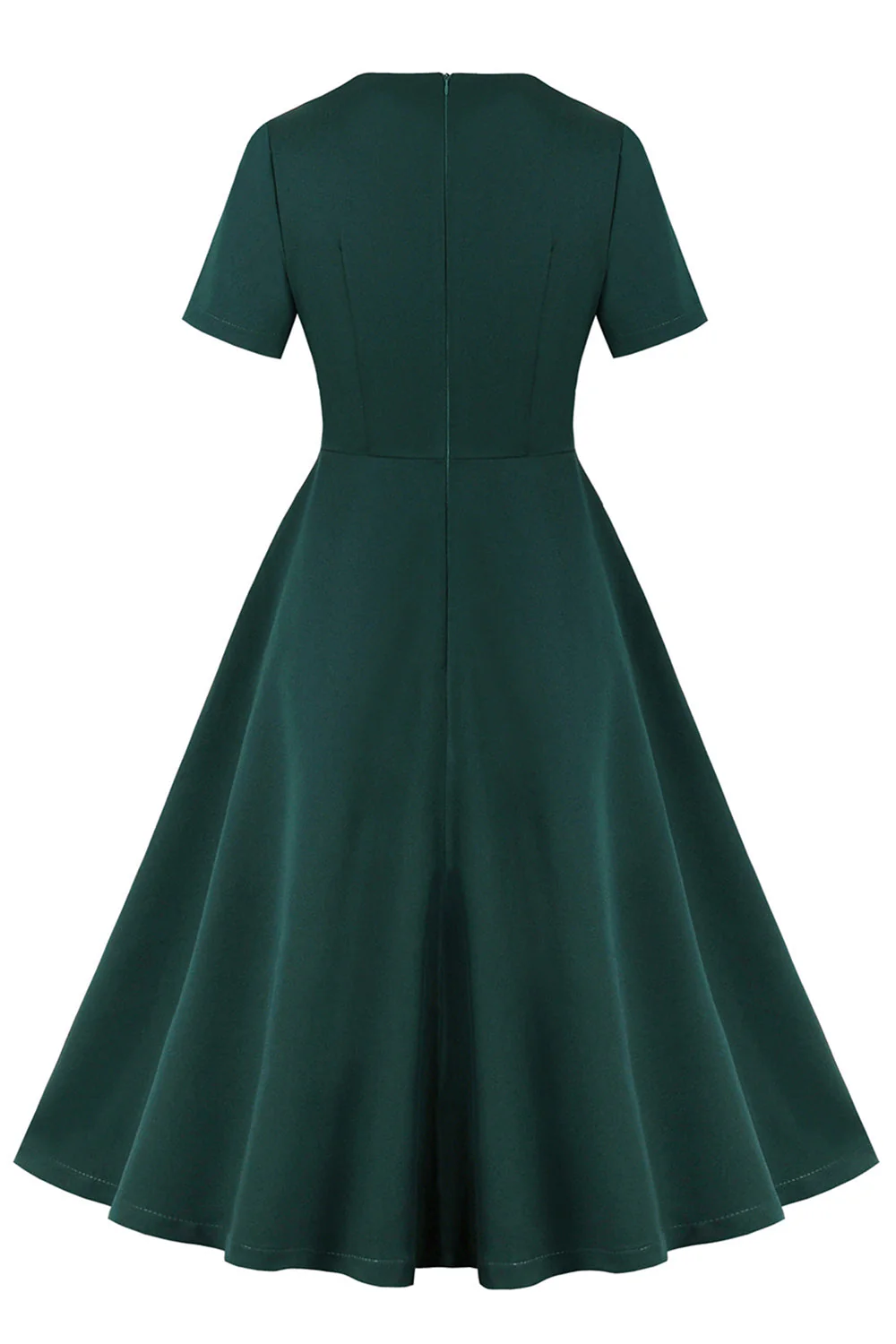Dark Green Ruffled Short Sleeves 1950s Dress - Image 2