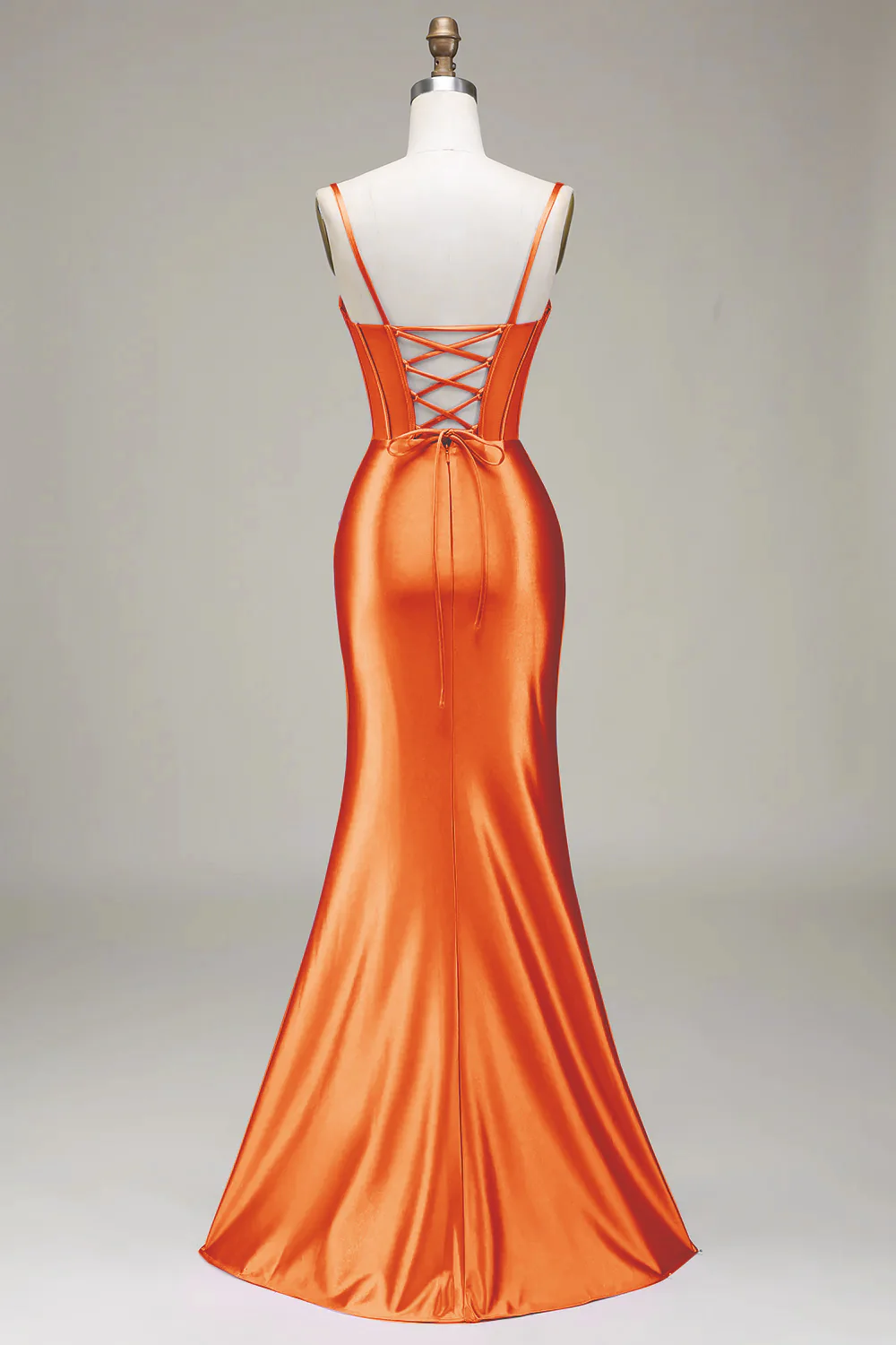 Dark Green Satin Spaghetti Straps Corset Prom Dress with Slit - Image 14