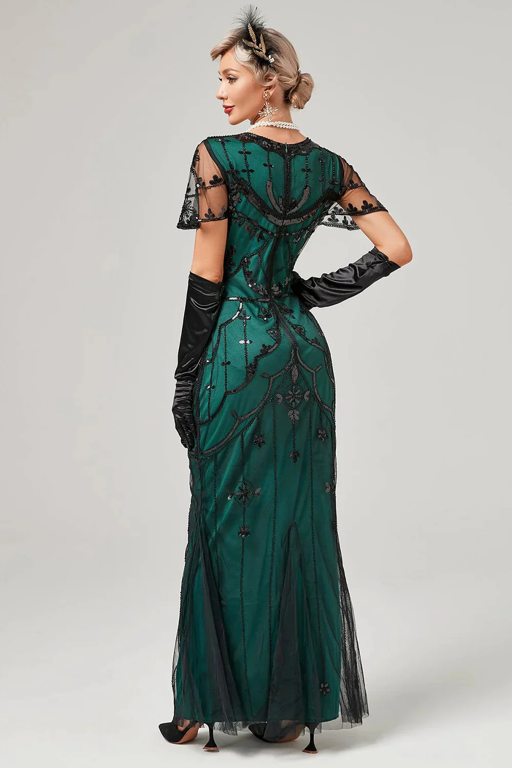 Dark Green Sequins Long 1920s Dress - Image 2