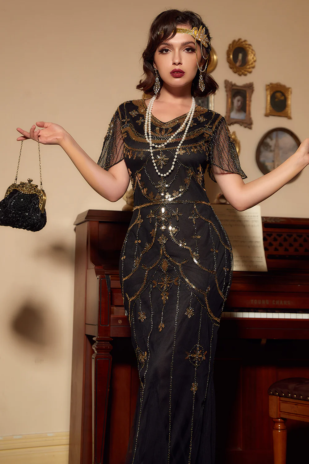 Dark Green Sequins Long 1920s Dress - Image 5