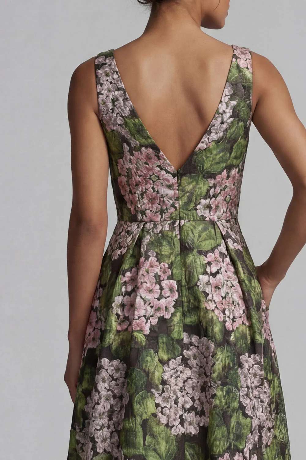 Dark Green Floral V-Neck Long A Line Mother of the Bride Dress with Slit - Image 5