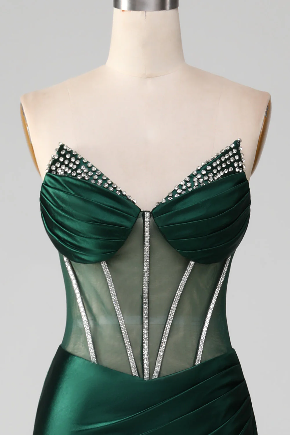 Dark Green Strapless Corset Mermaid Pleated Prom Dress - Image 4