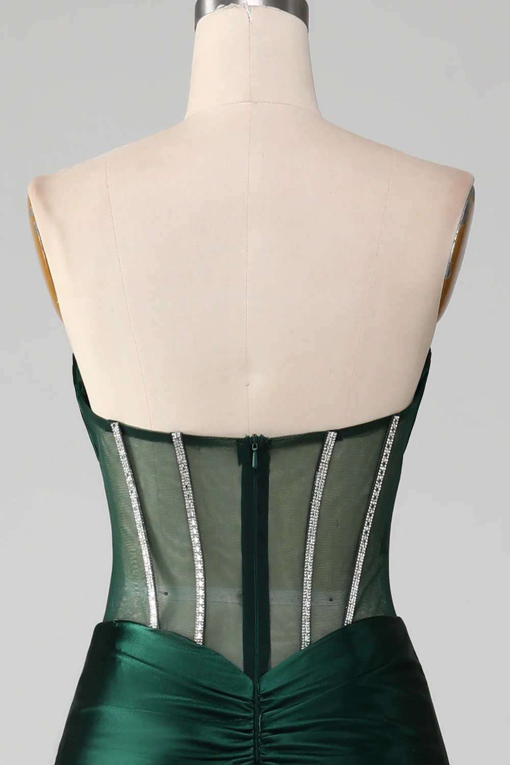 Dark Green Strapless Corset Mermaid Pleated Prom Dress - Image 5