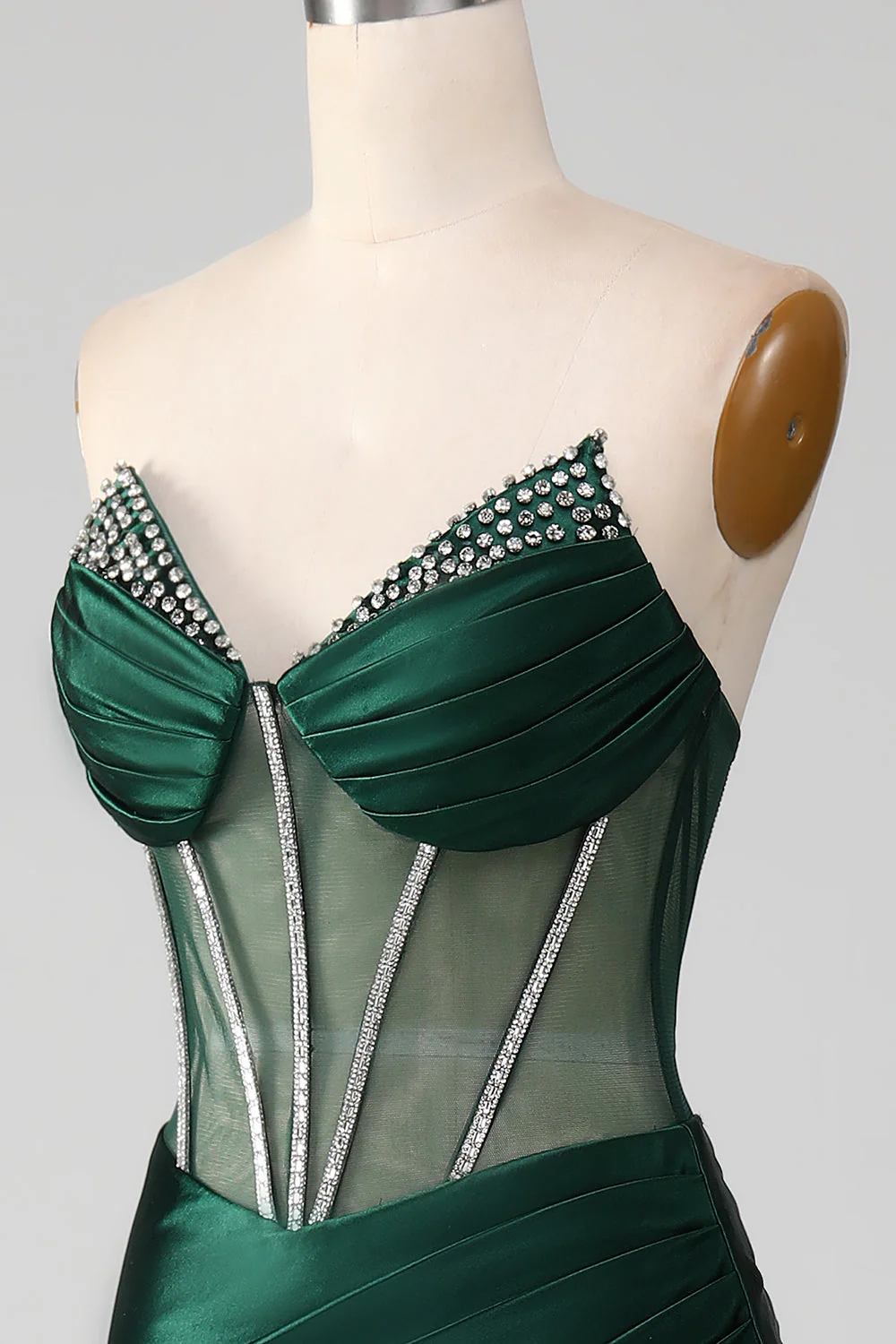 Dark Green Strapless Corset Mermaid Pleated Prom Dress - Image 6