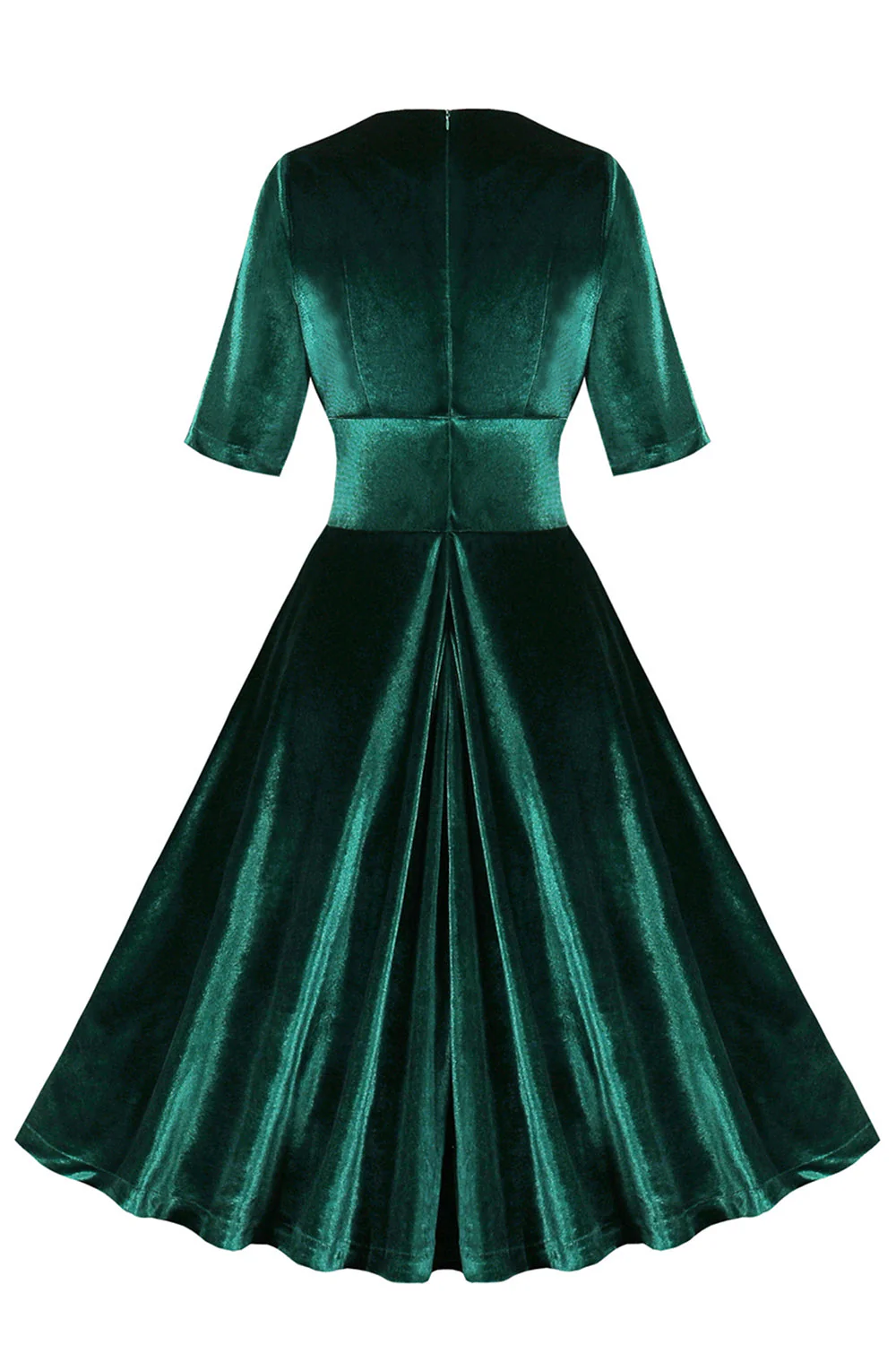 Dark Green Velvet V Neck Ruffled 1950s Dress - Image 2