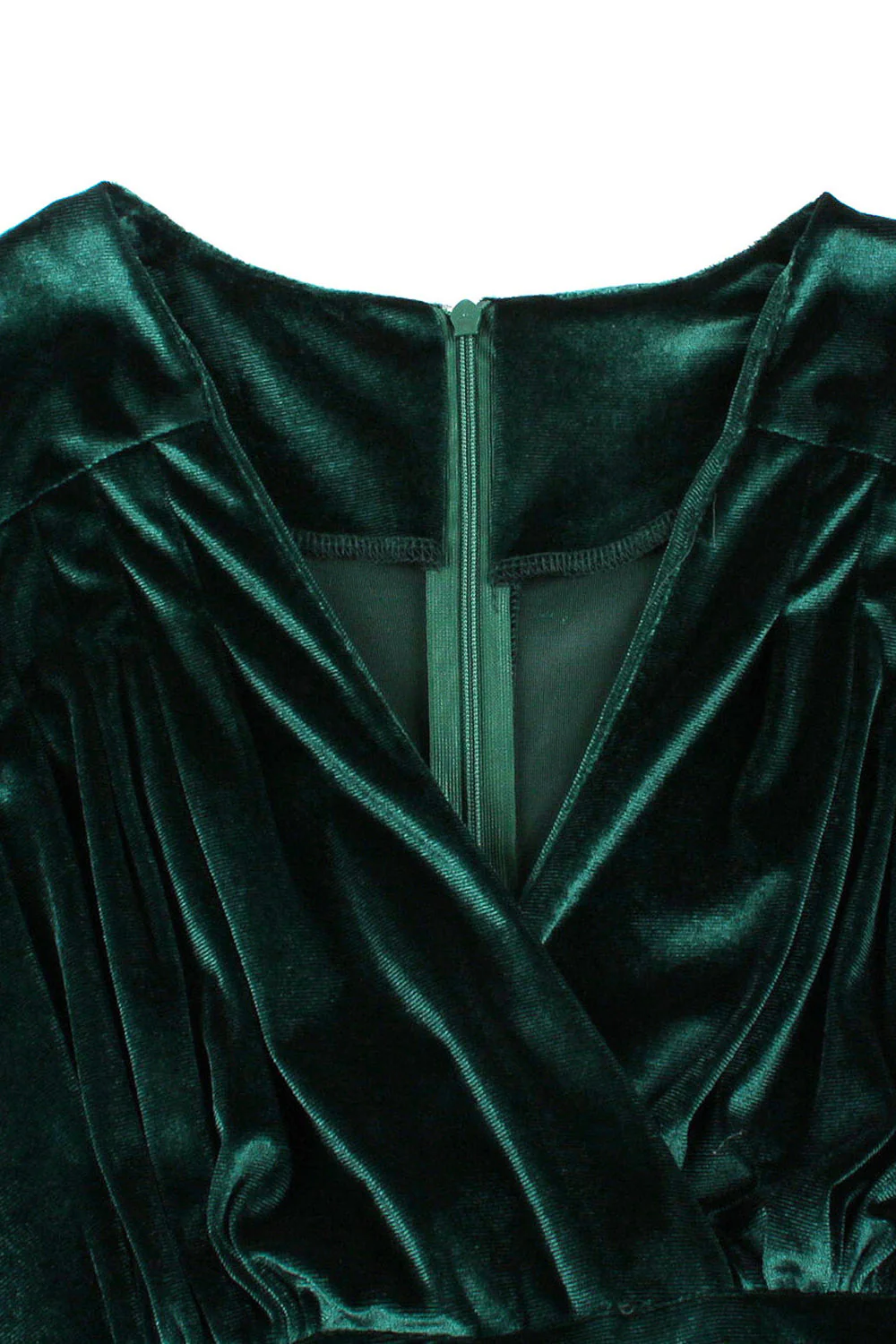 Dark Green Velvet V Neck Ruffled 1950s Dress - Image 3