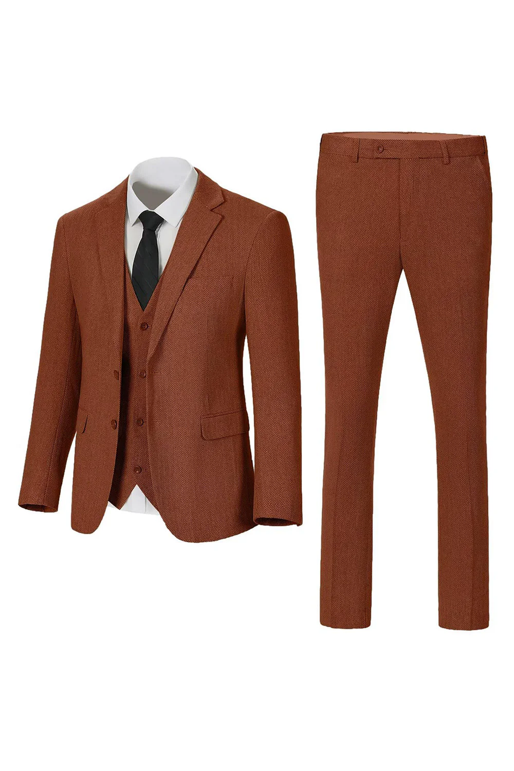 Dark Grey Notched Lapel Single Breasted 3 Piece Men's Suits - Image 10