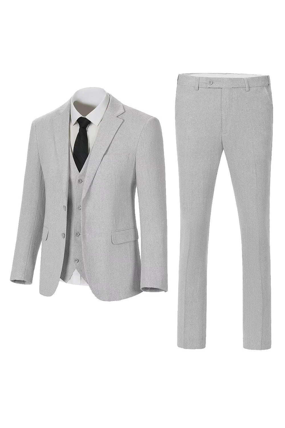 Dark Grey Notched Lapel Single Breasted 3 Piece Men's Suits - Image 11