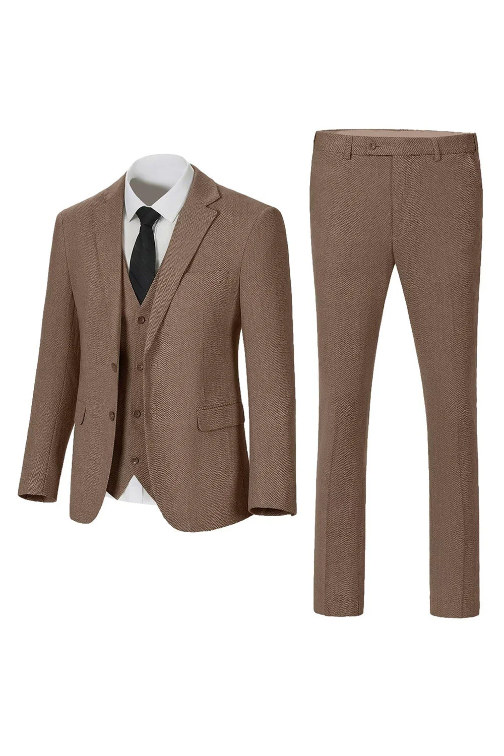 Dark Grey Notched Lapel Single Breasted 3 Piece Men's Suits - Image 12
