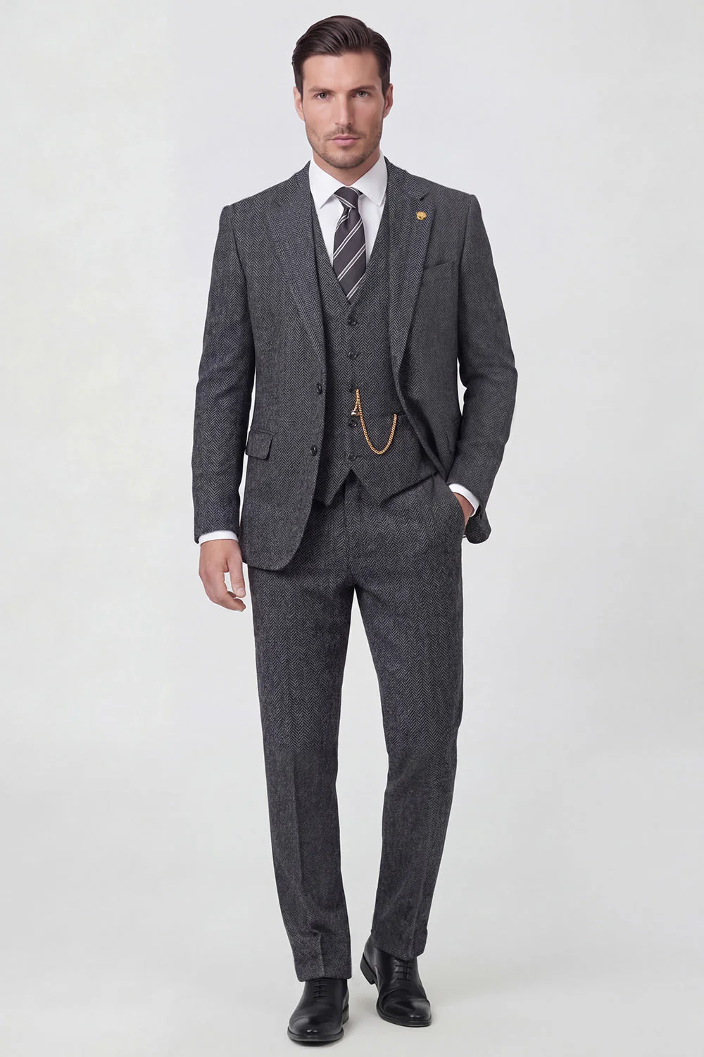 Dark Grey Notched Lapel Single Breasted 3 Piece Men's Suits - Image 2