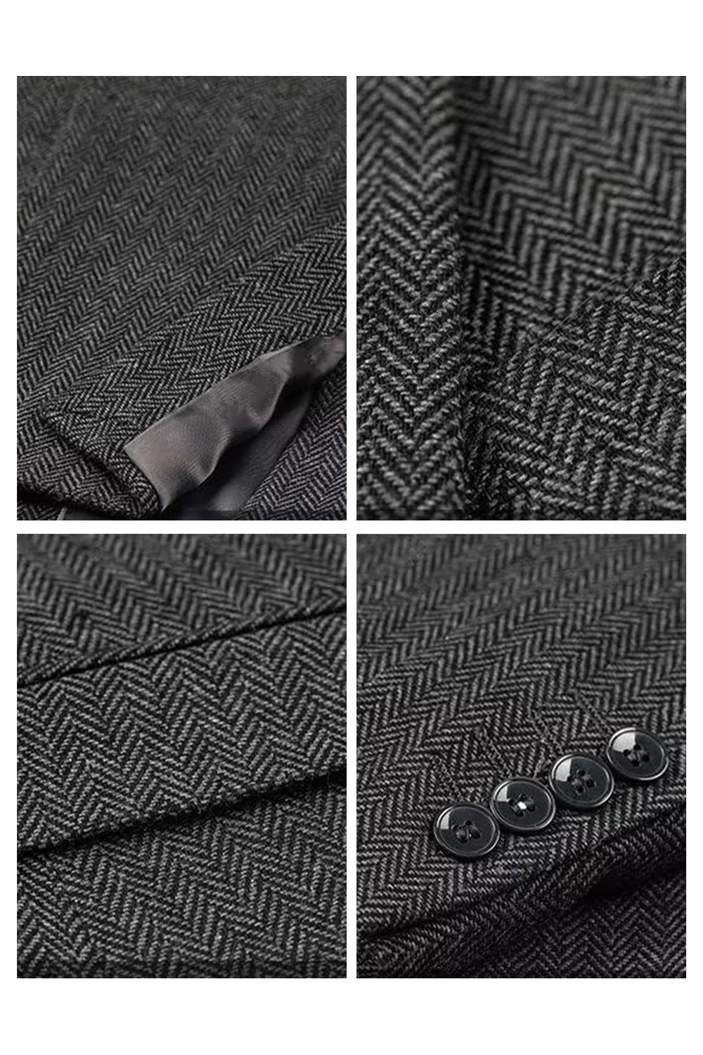 Dark Grey Notched Lapel Single Breasted 3 Piece Men's Suits - Image 3