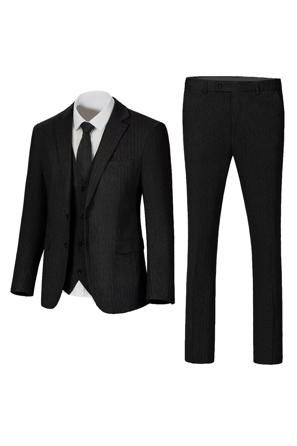 Dark Grey Notched Lapel Single Breasted 3 Piece Men's Suits - Image 4