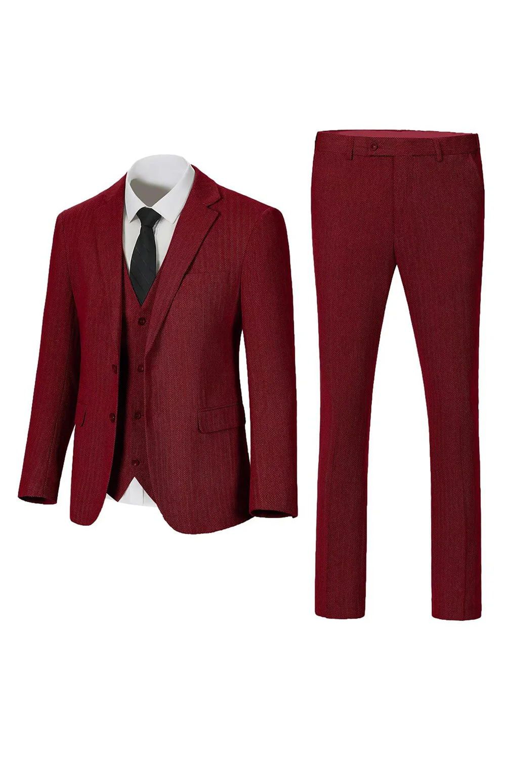 Dark Grey Notched Lapel Single Breasted 3 Piece Men's Suits - Image 6